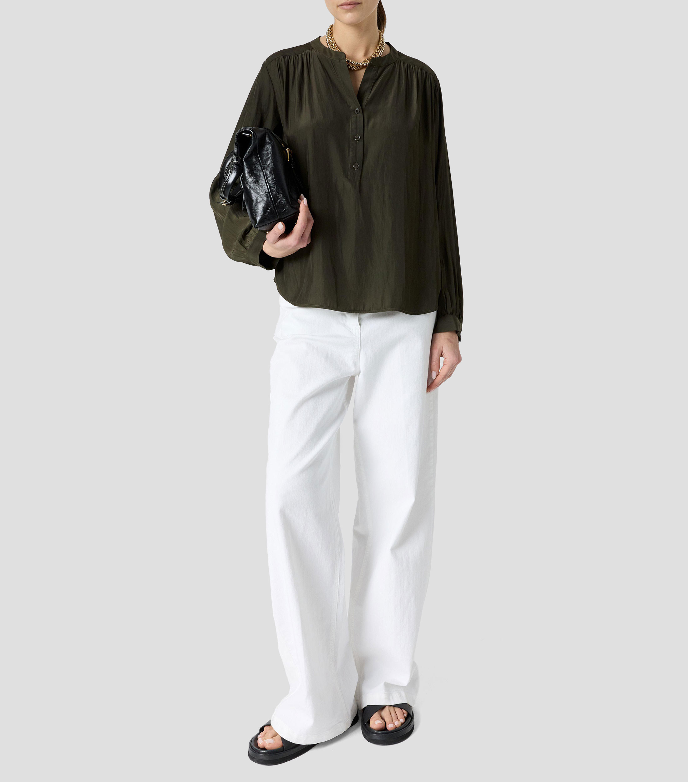 Blusa lisa manga larga Mujer