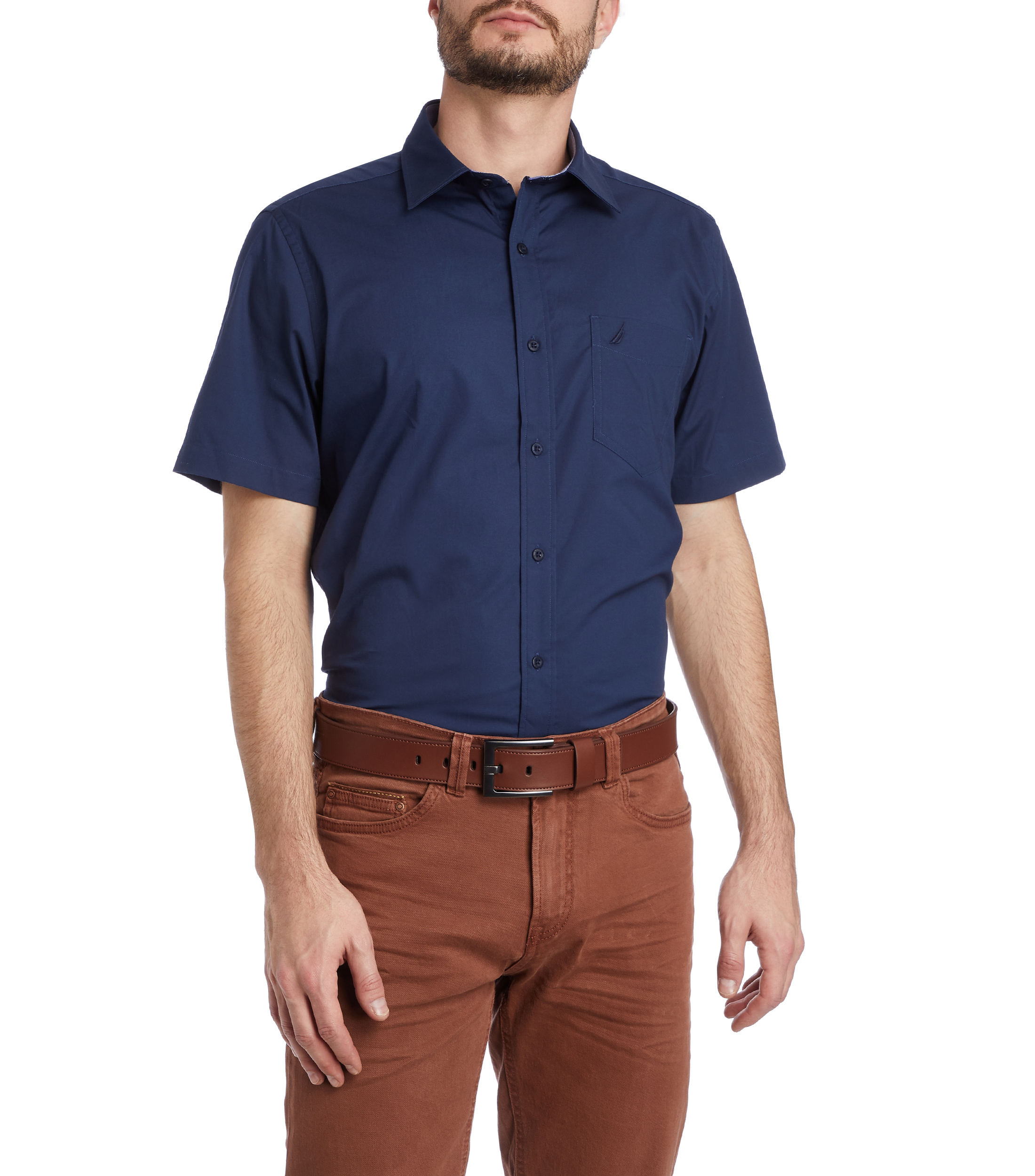 Camisa Manga Corta Sólida Azul Marino Navtech Hombre – Nautica