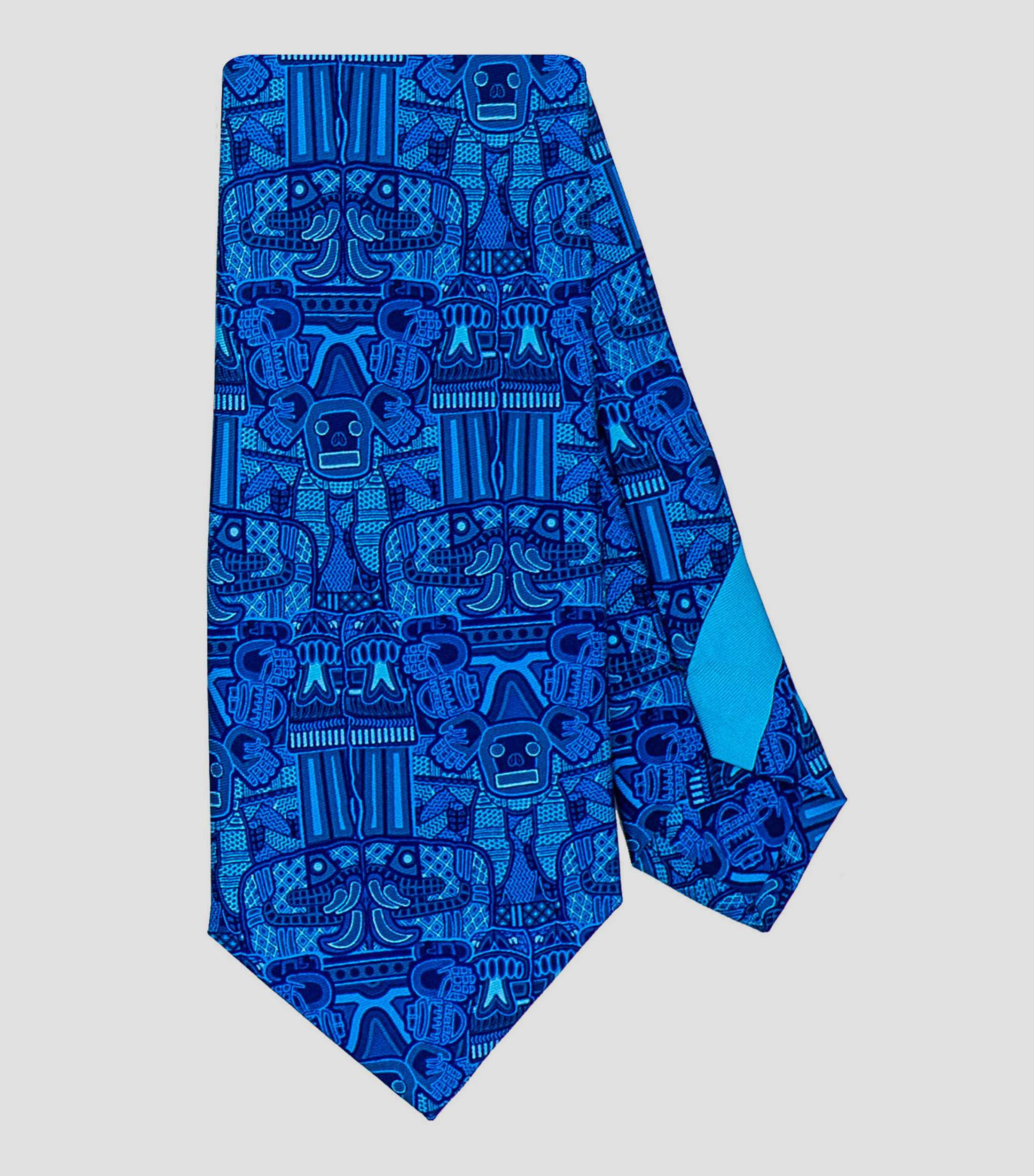 Corbata ancha en seda azul marino con Coatlicues