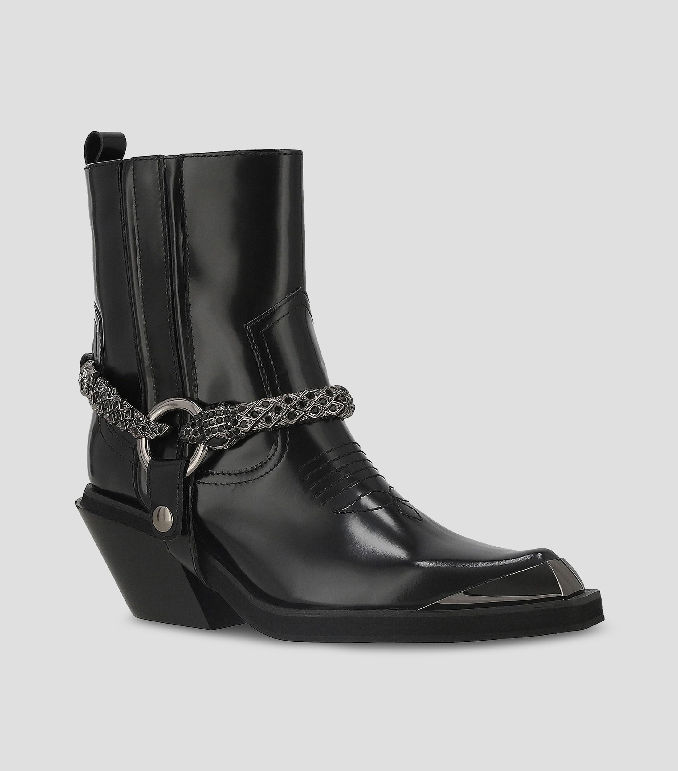 Botines vaqueros de tacón mediano ancho en piel Mujer