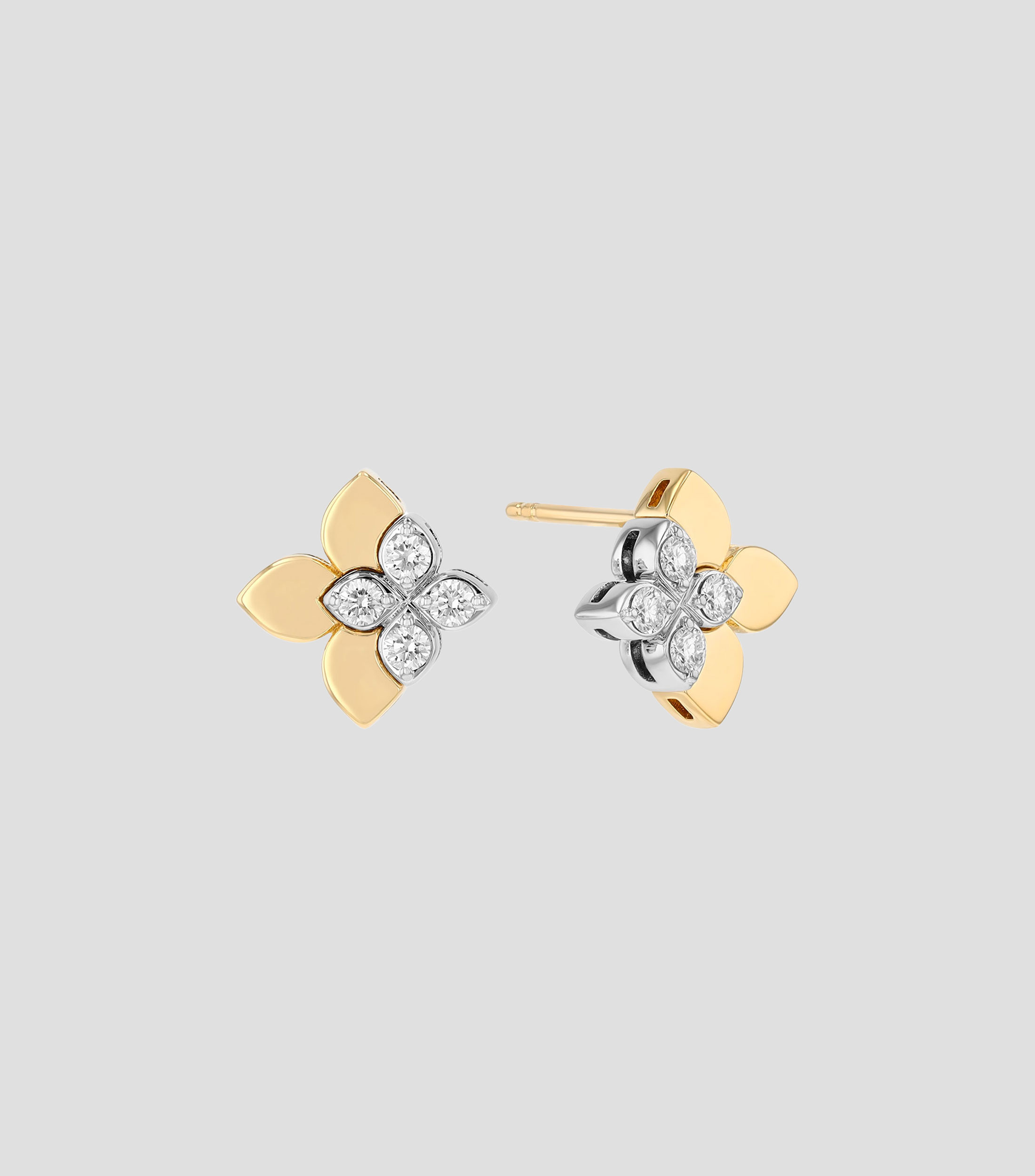 Aretes de flor en oro amarillo de 18 kilates con diamantes Love In Verona Mujer