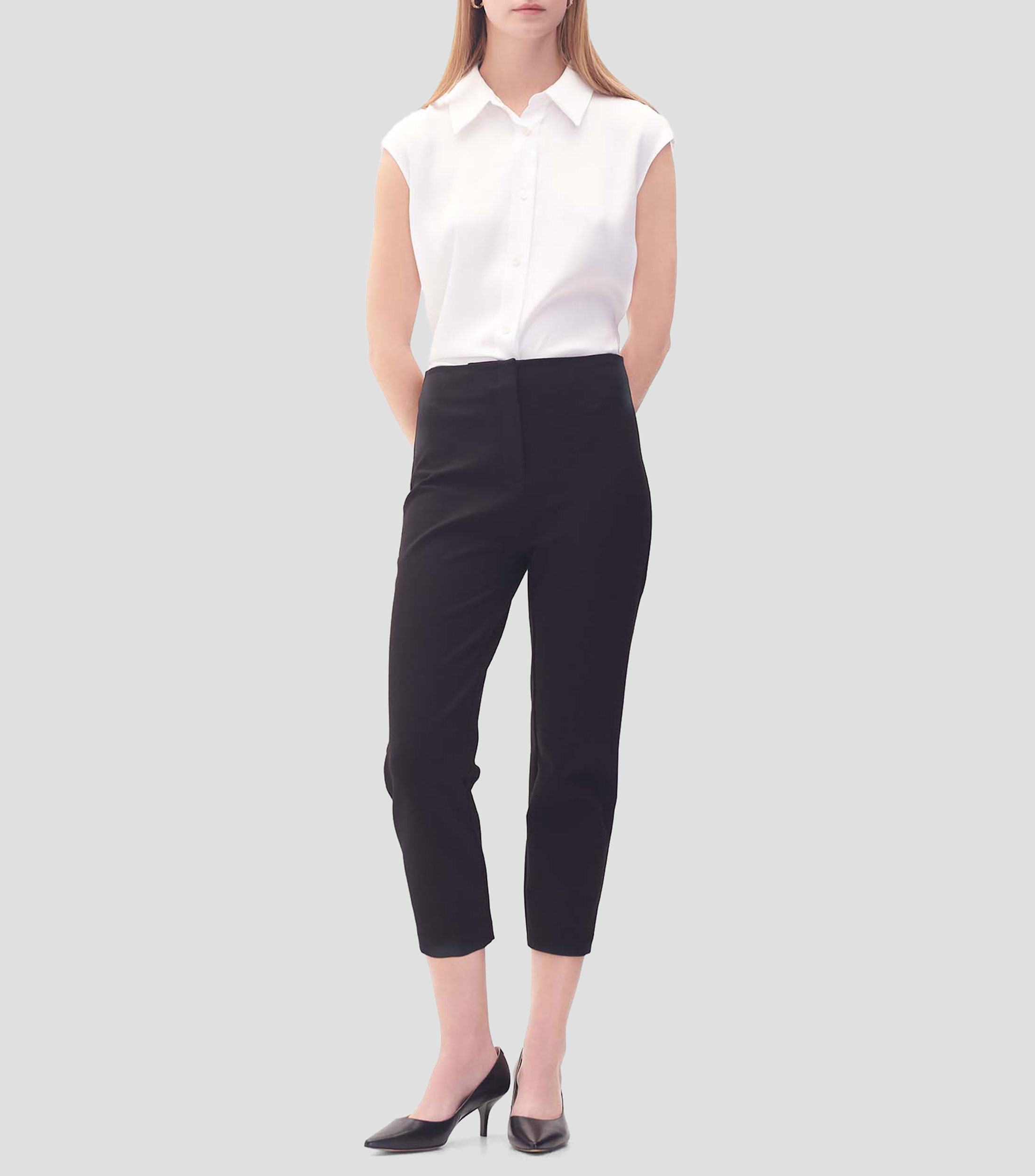 Pantalón Recto Tiro Alto De Punto Negro Mujer