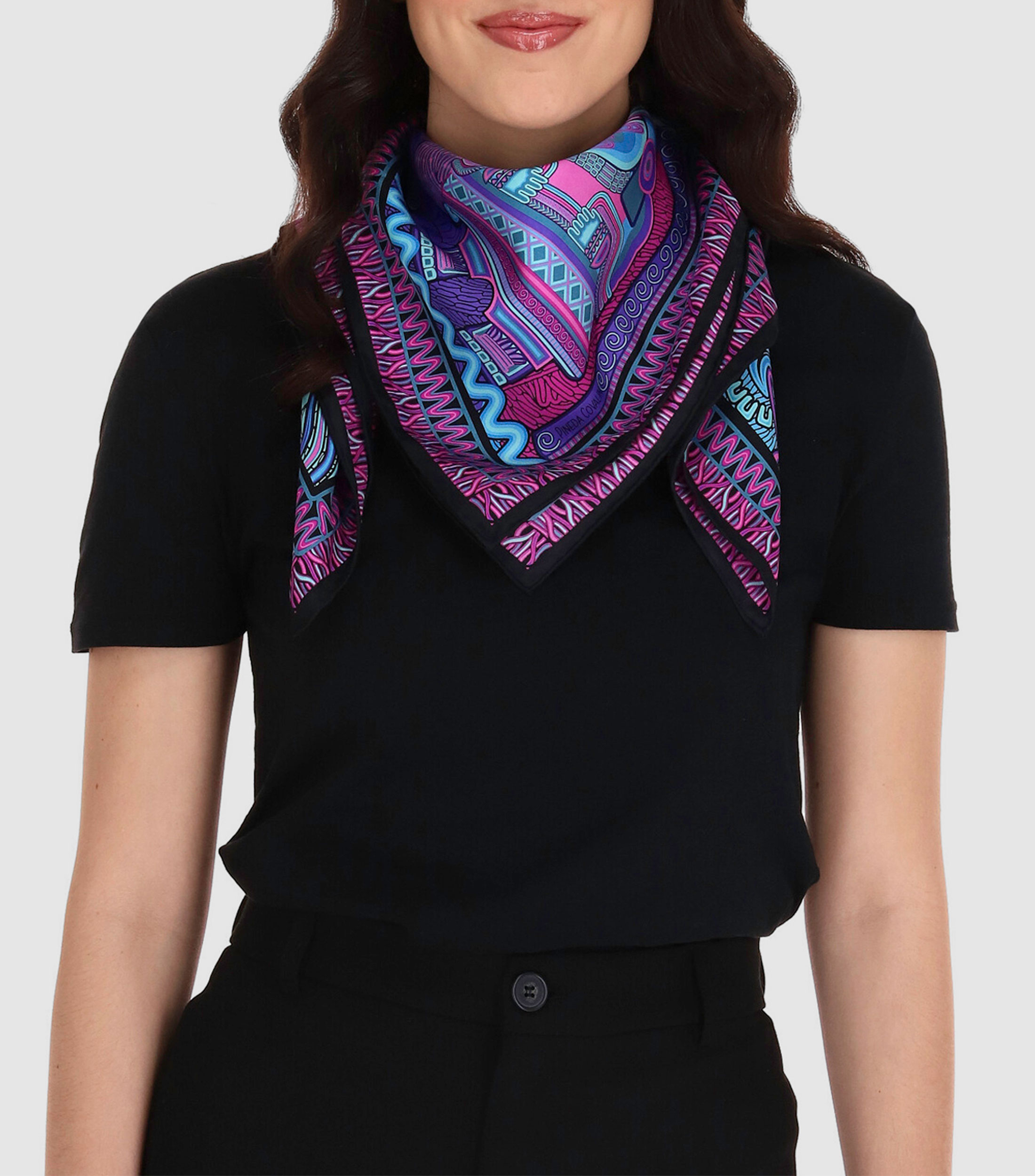 Mascada en seda morada estampada Mujer