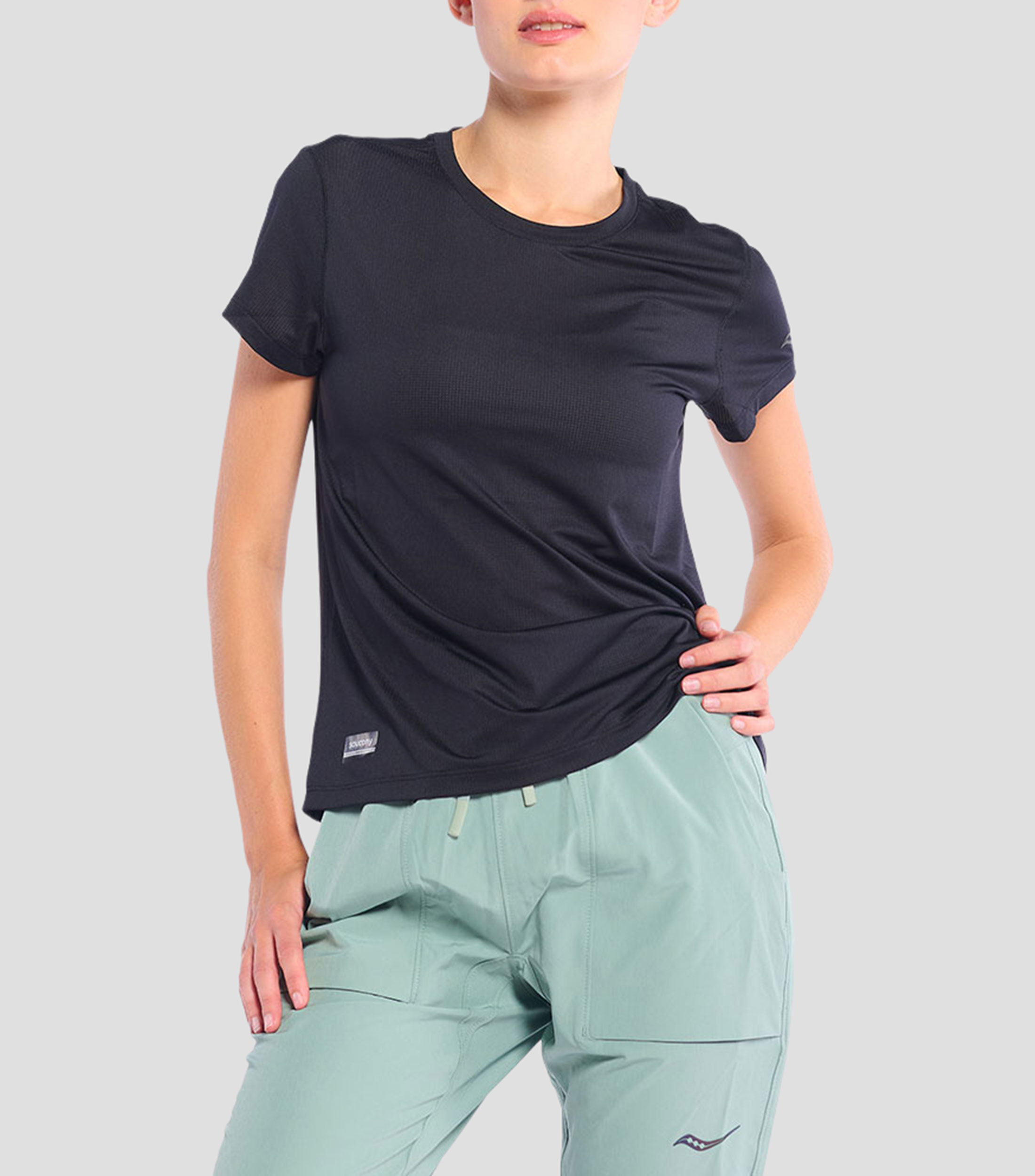 Playera para correr cuello redondo manga corta liso Mujer