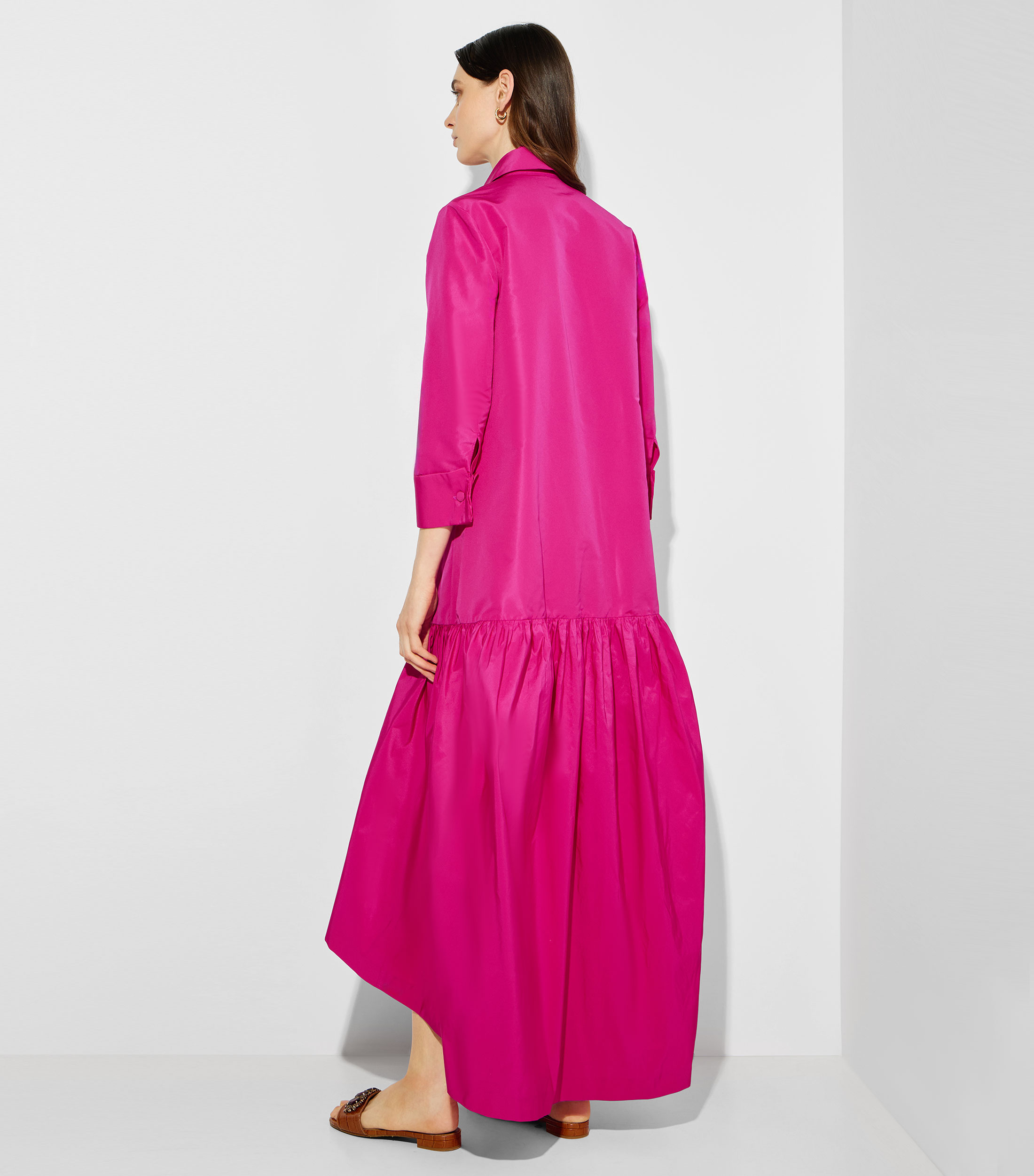 Vestido camisero largo con manga 3/4 liso Mujer