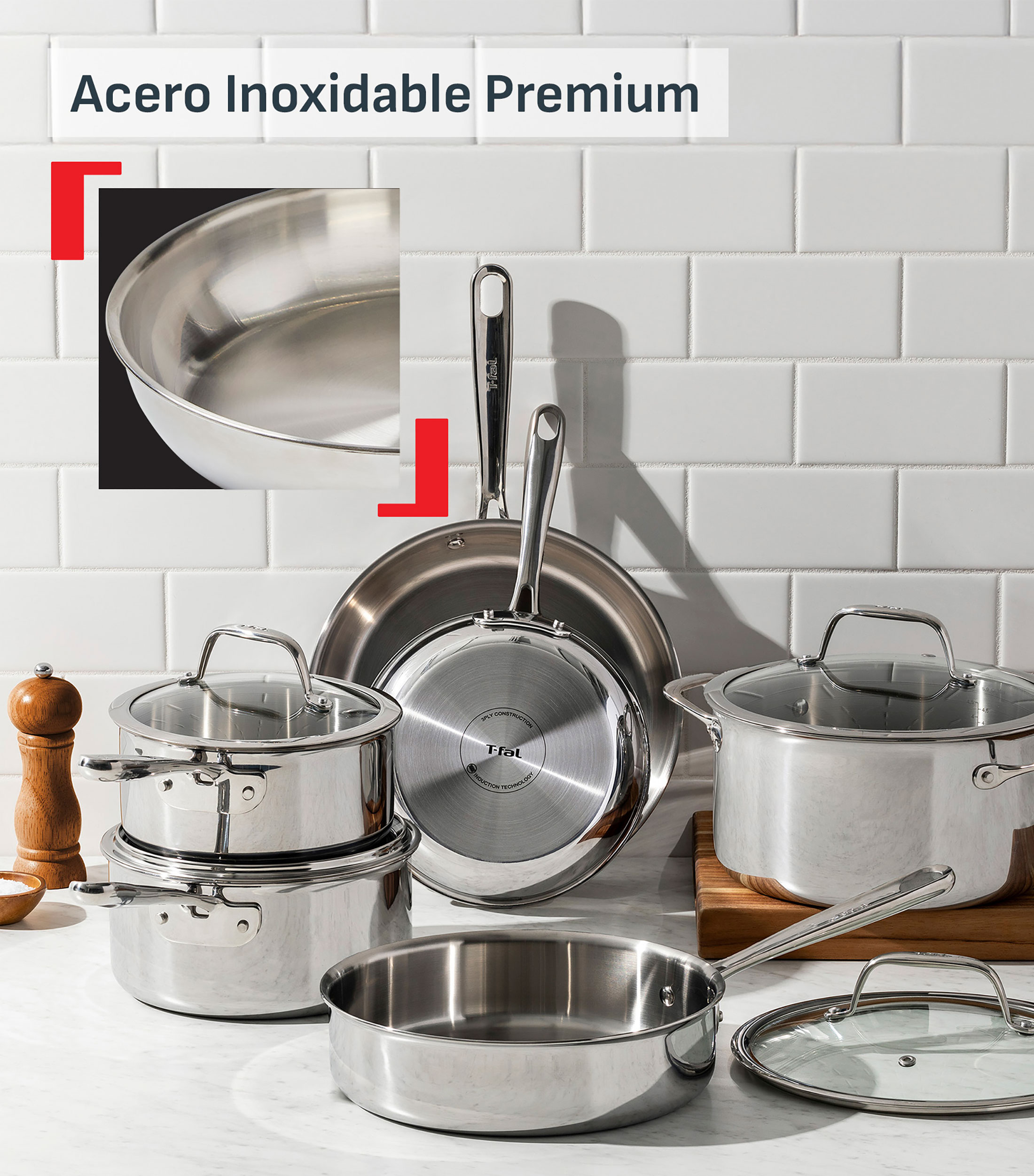 Batería de Cocina en Acero inoxidable Pro Tri-Ply 10 Piezas