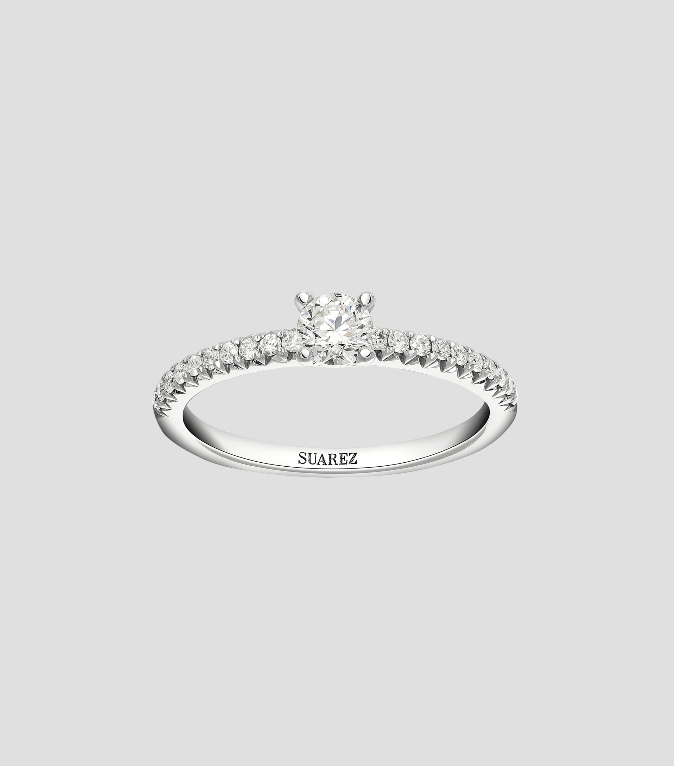 Anillo Solitario en Oro blanco 18 Kts Compromiso Mujer Talla: 20