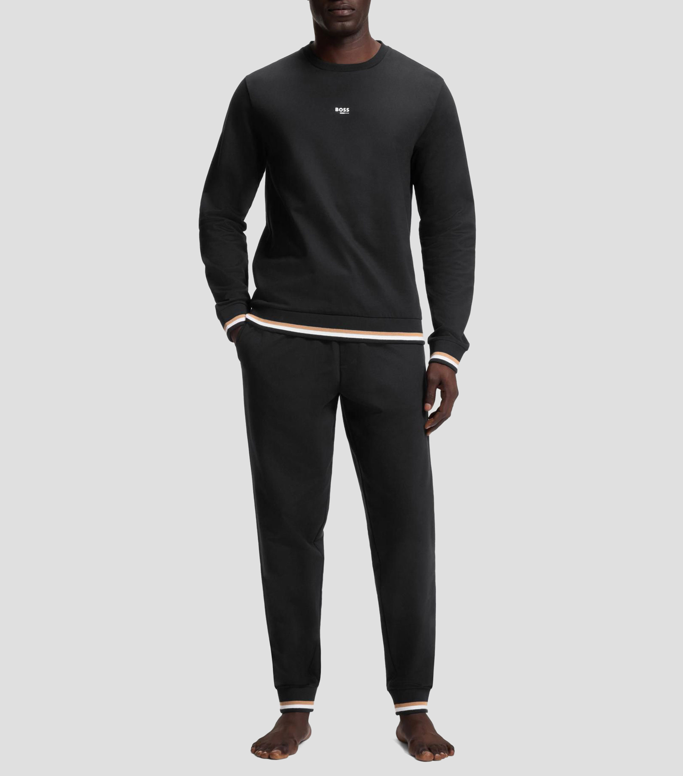 Sudadera BOSS de felpa de rizo de algodón con rayas distintivas y logo Hombre