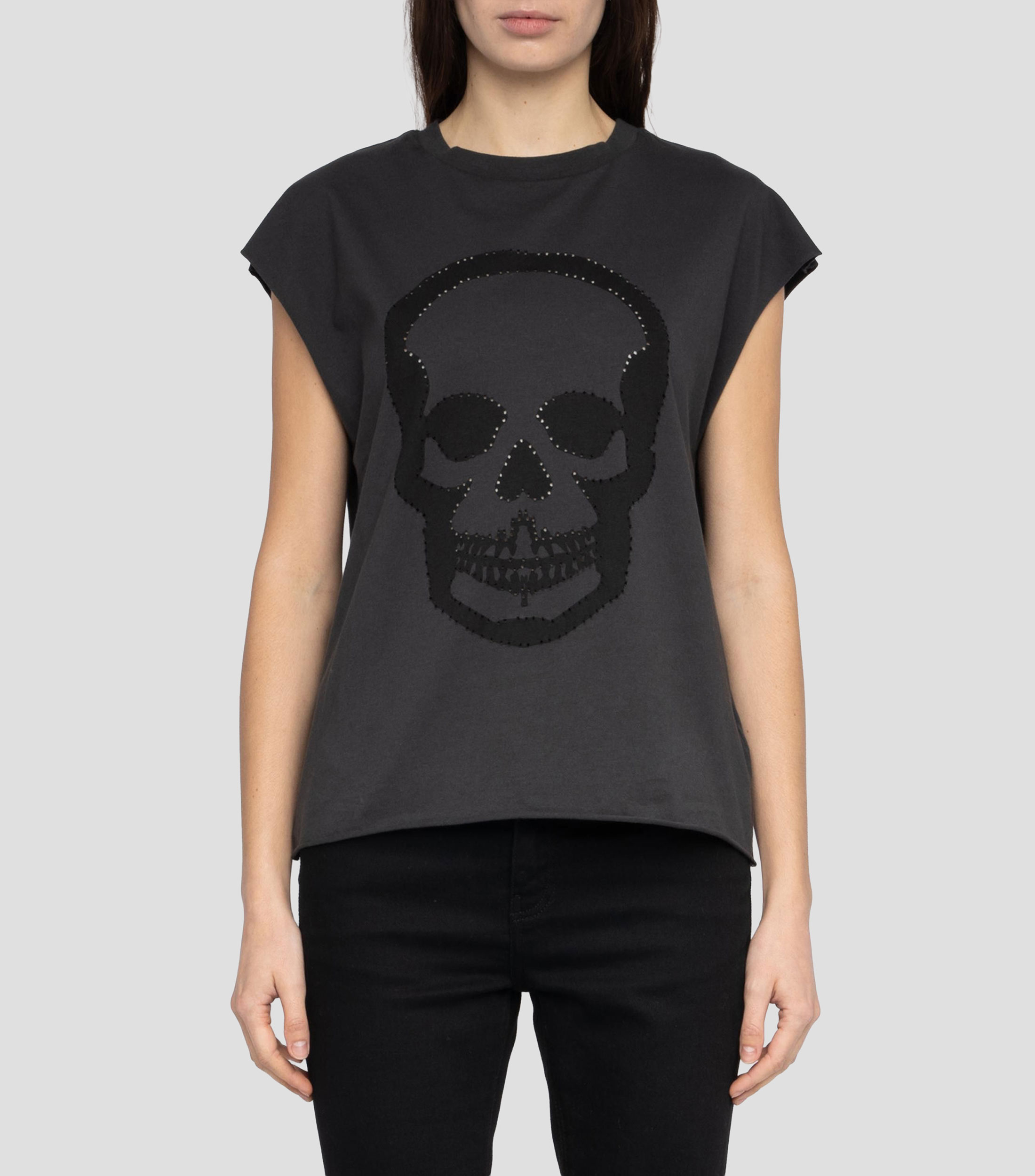 Playera de cuello redondo sin mangas estampada Mujer