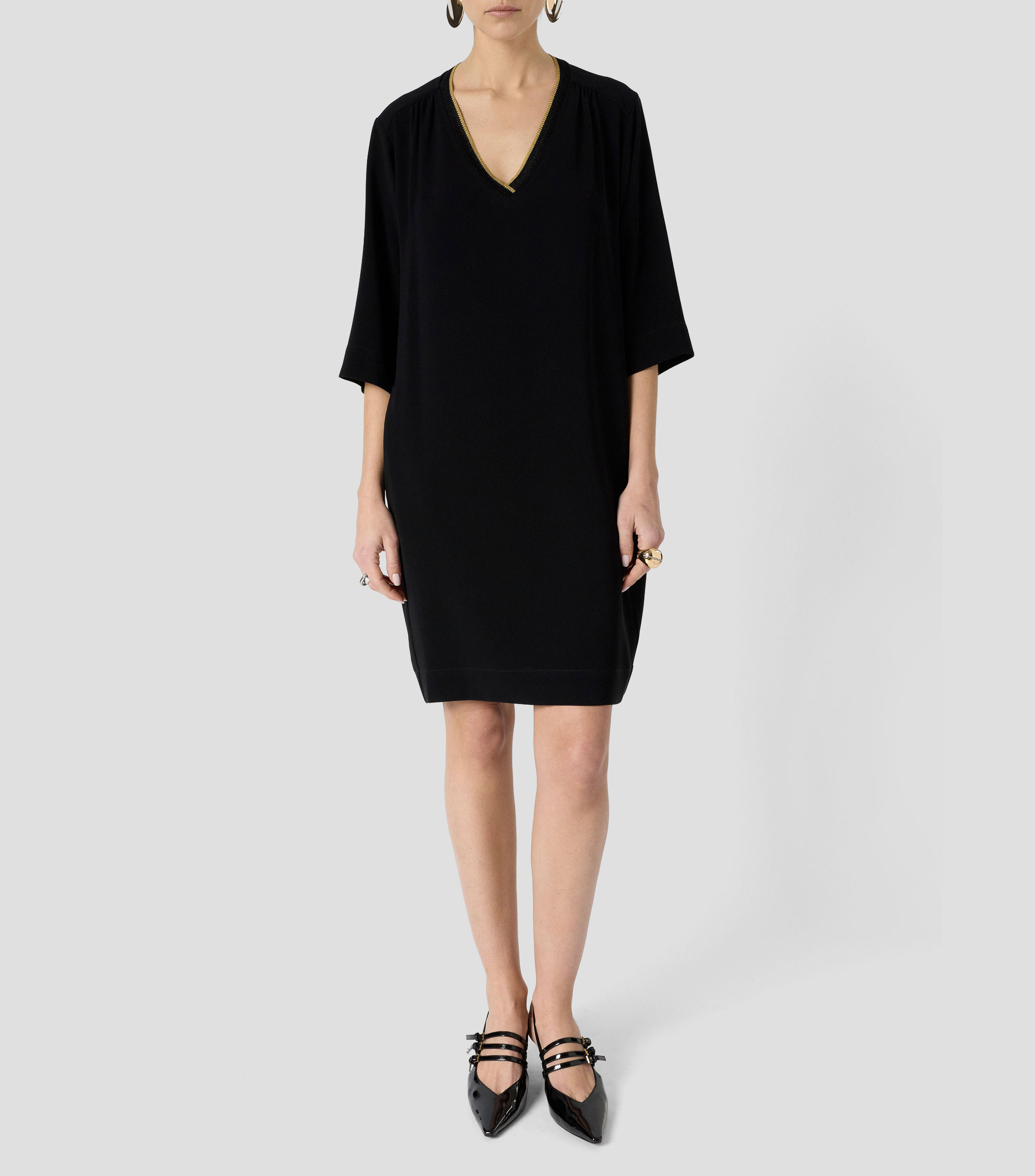 Vestido corto manga 3/4 liso Mujer