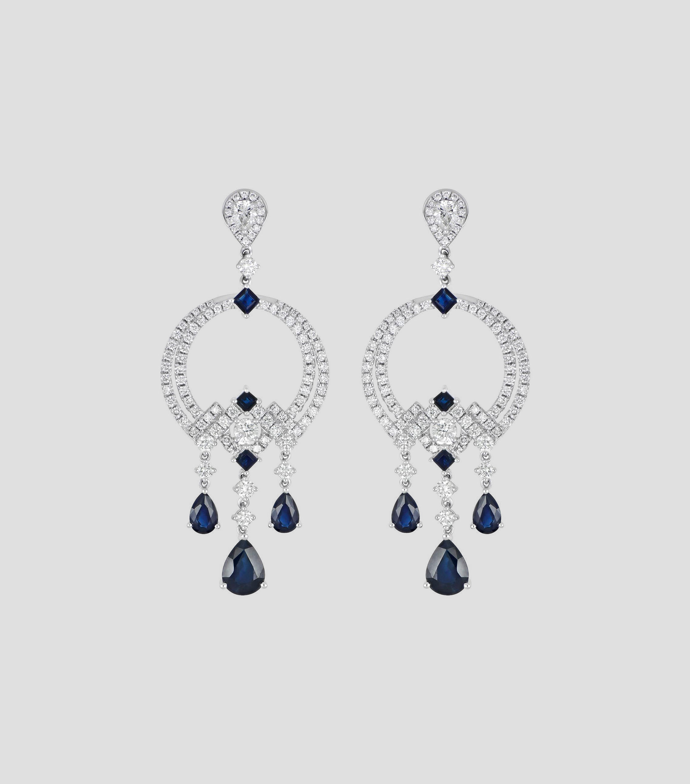Aretes en Oro blanco de 14 Kilates con Zafiro y Diamante Mujer