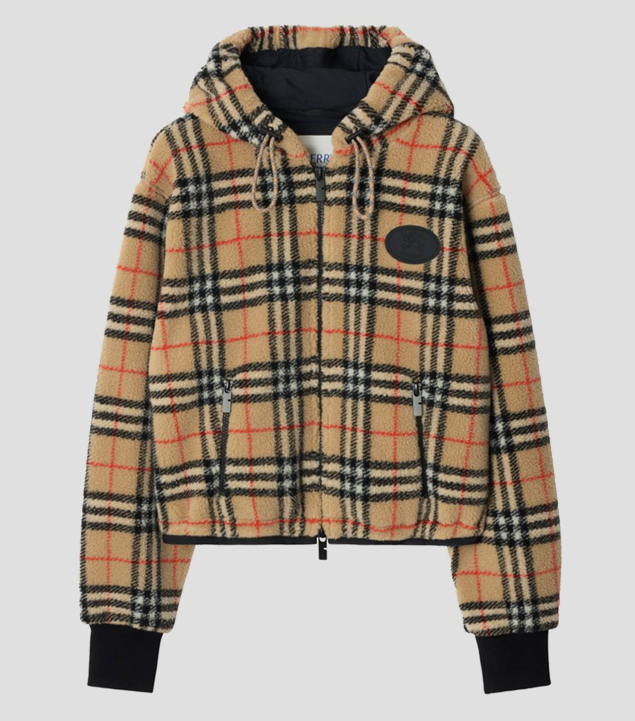 Chamarra con Capucha Cropped Check Mujer