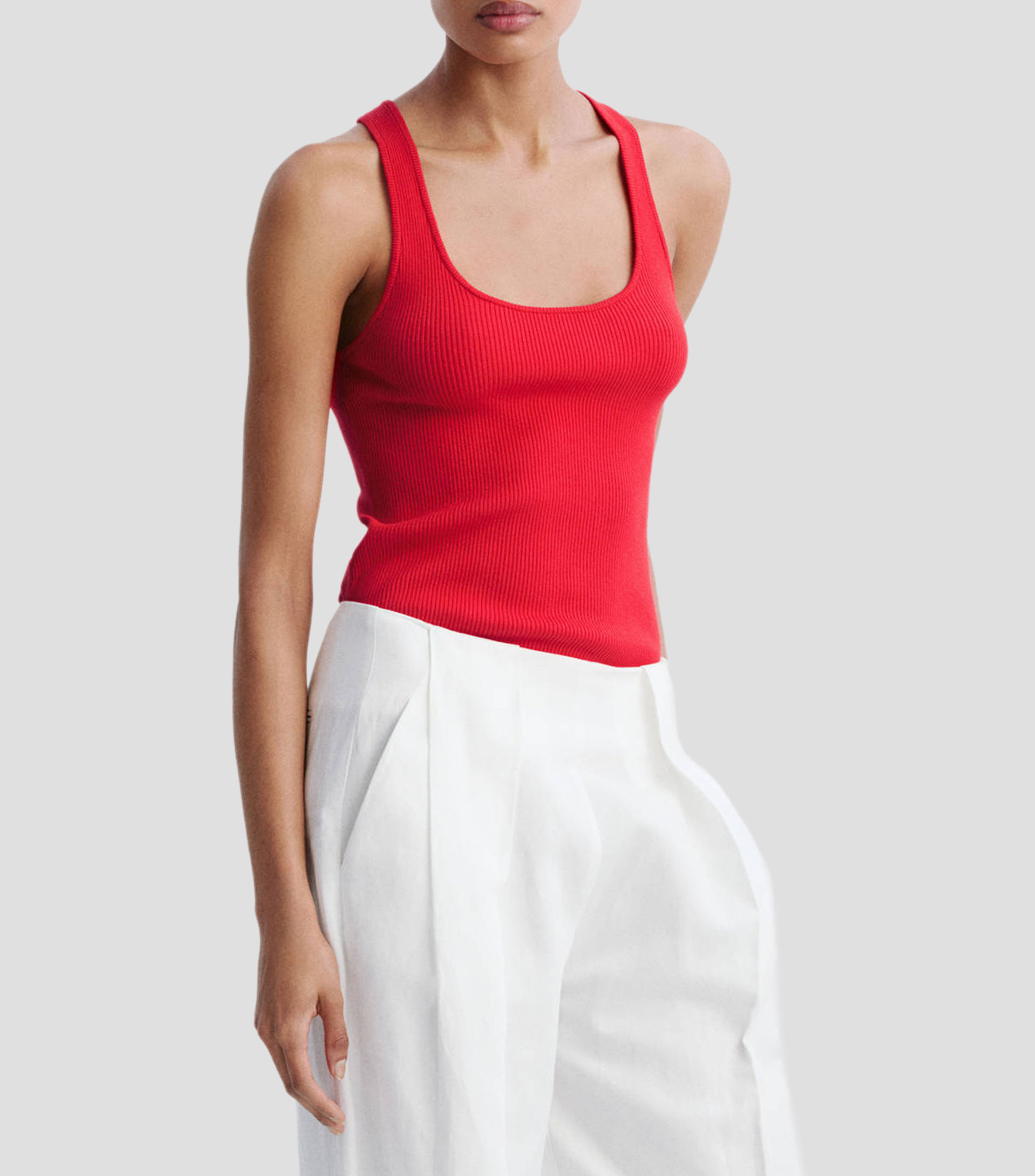 Top cuello redondo sin mangas liso Mujer