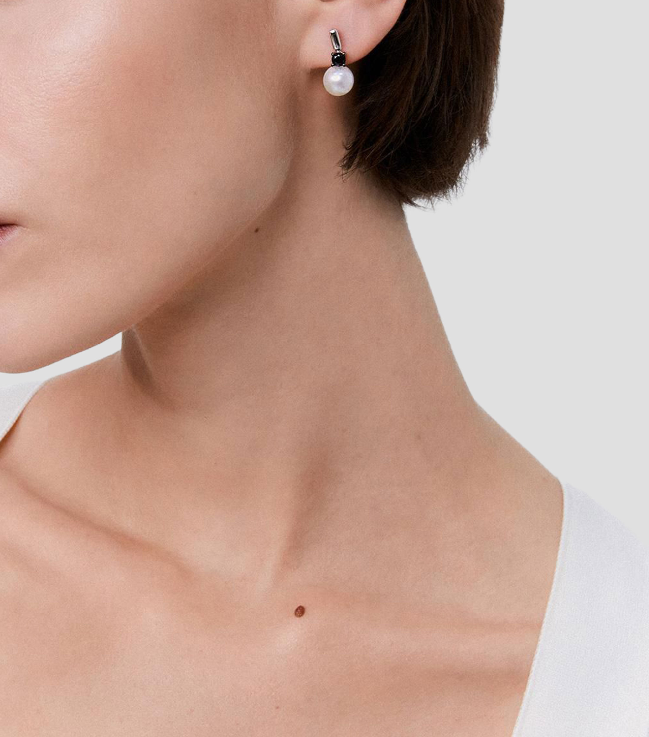 Pendientes en plata .925 con perla y espinela Mujer