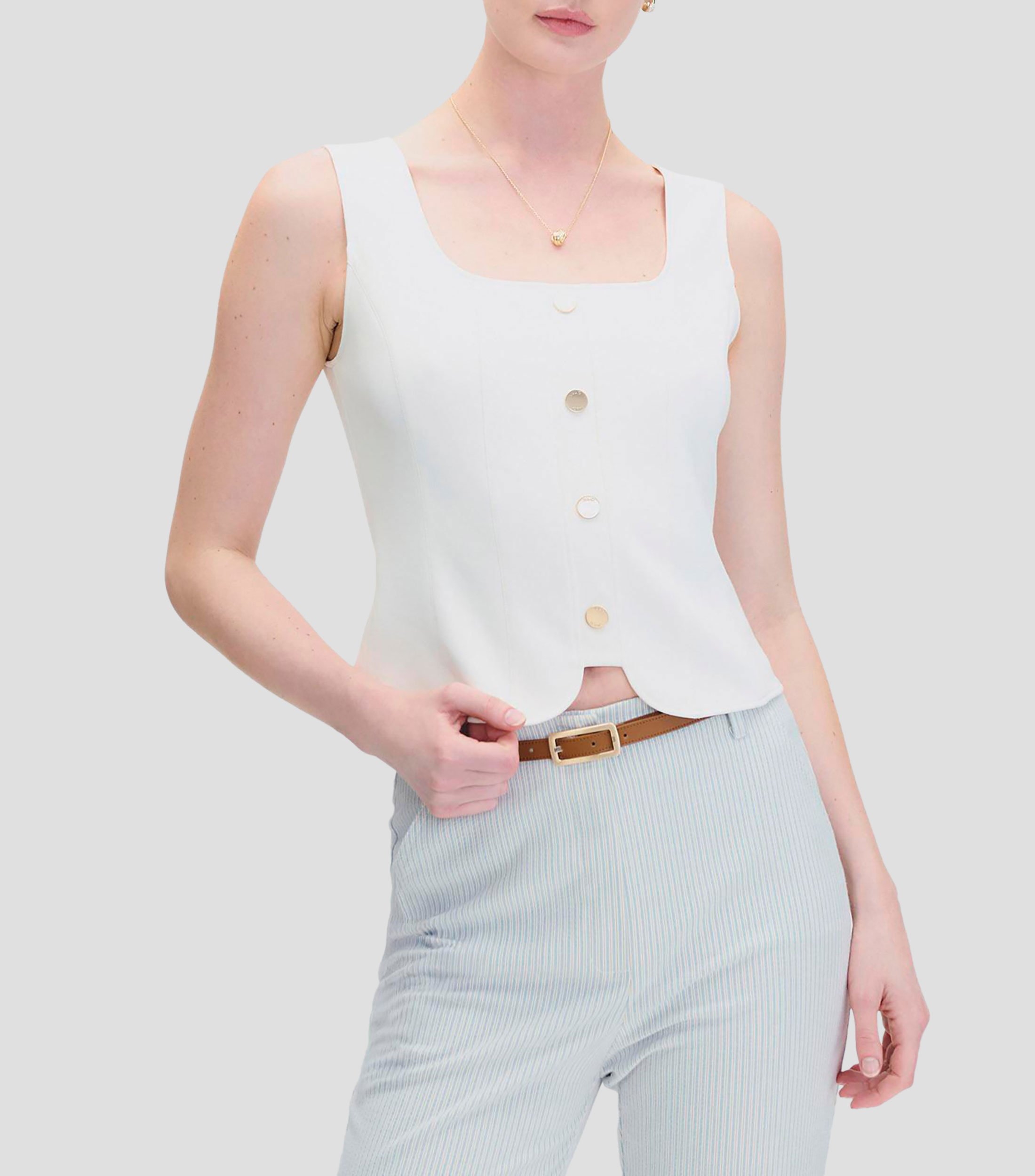 Blusa Natural Corta Piqué de Punto Escote Cuadrado Corte Francés Mujer