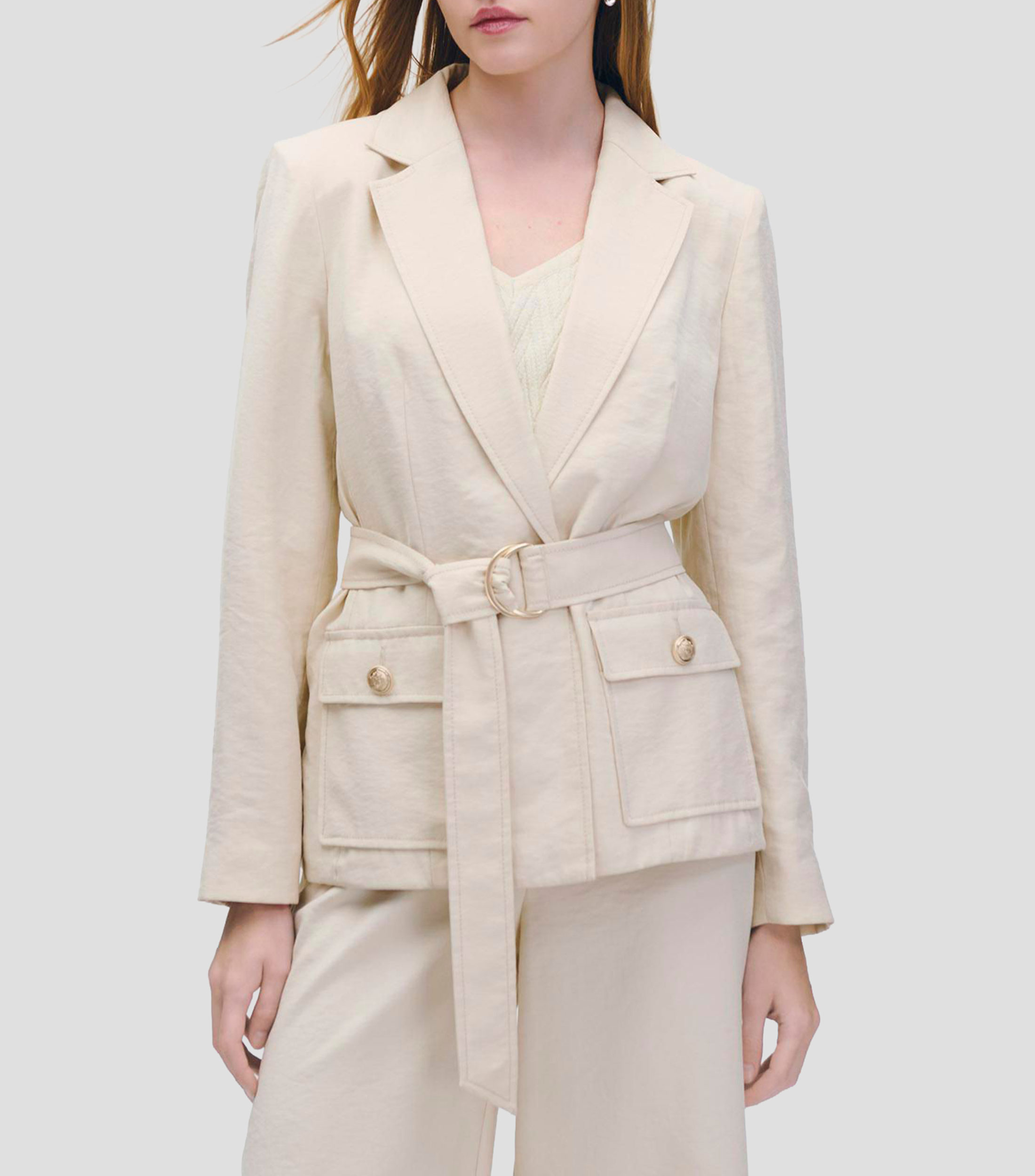 Blazer estilo safari hueso efecto corrugado Mujer