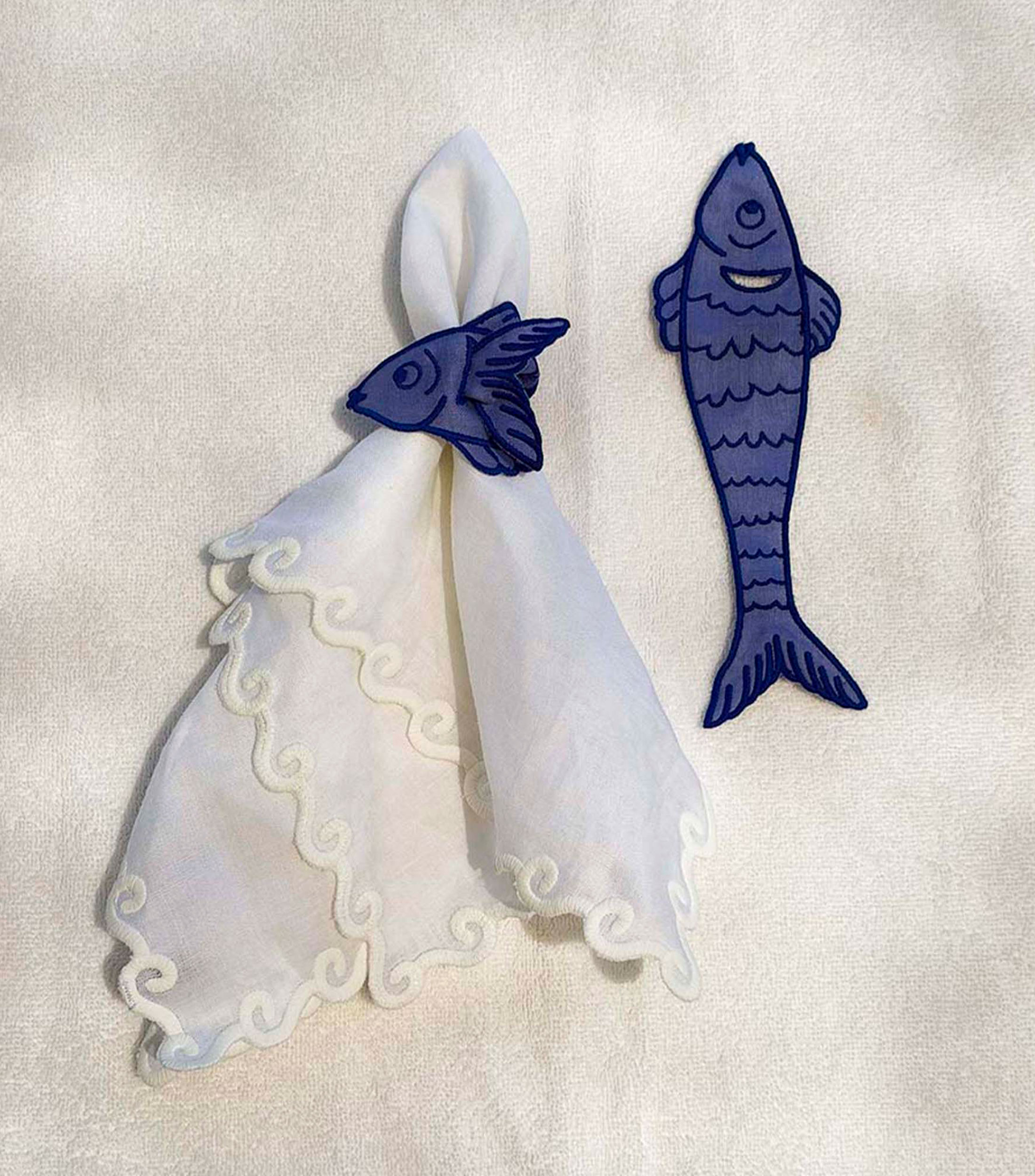 Set de 4 servilleteros de pez azul rey, La Mar