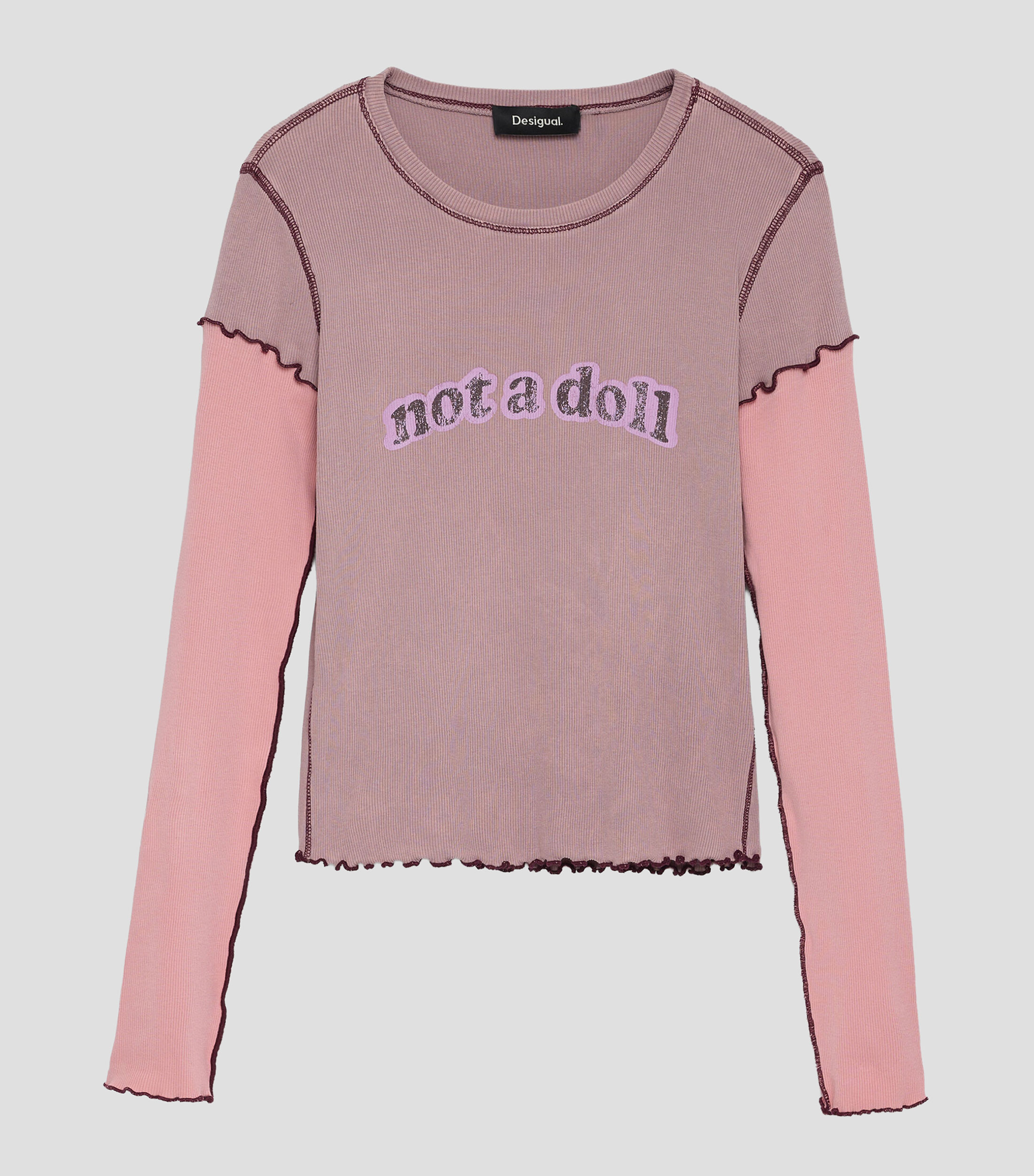 Playera cuello redondo manga larga con estampado Mujer