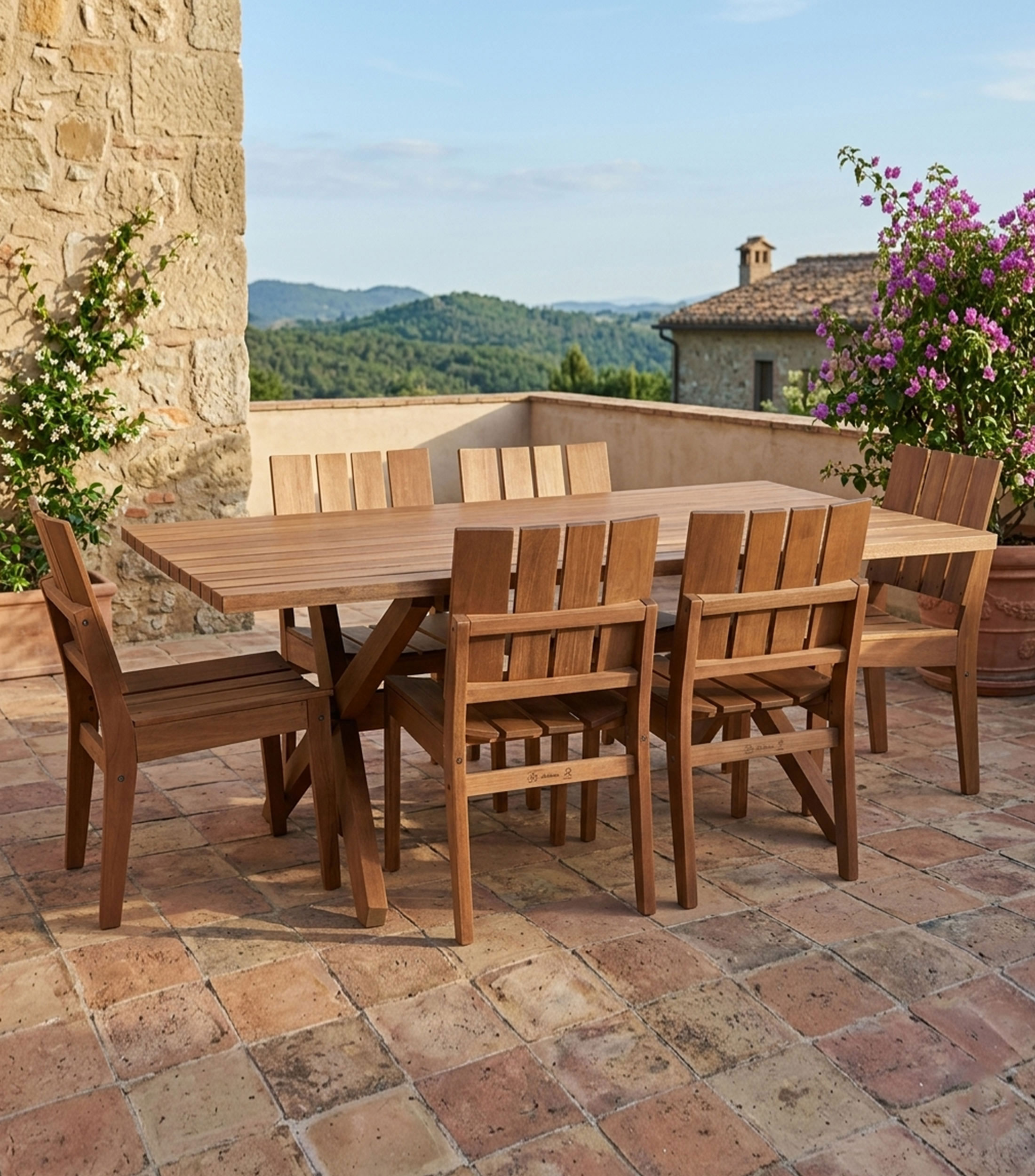 Comedor para exterior con 6 Sillas Timbó en madera