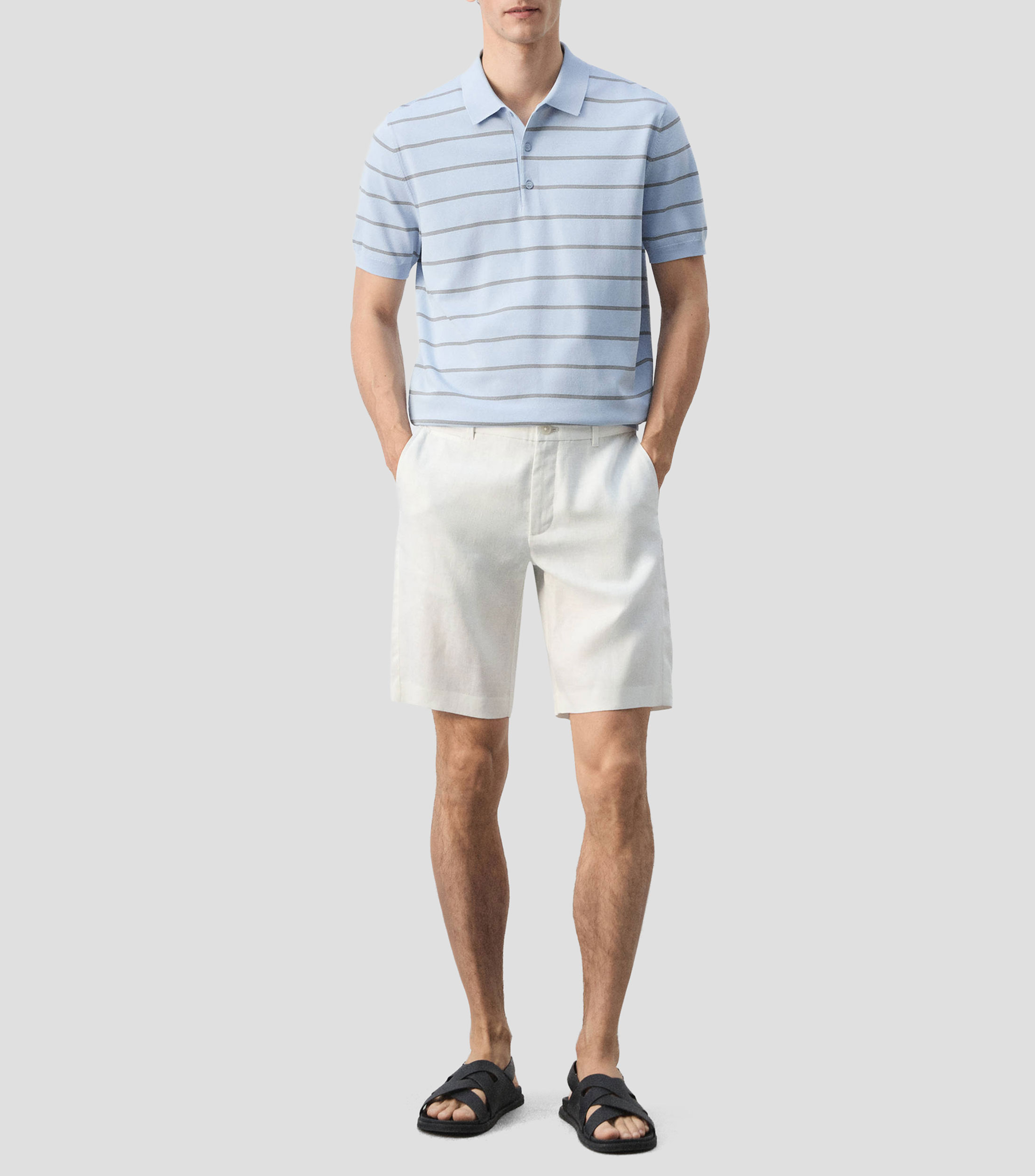 Playera tipo polo manga corta con rayas Hombre