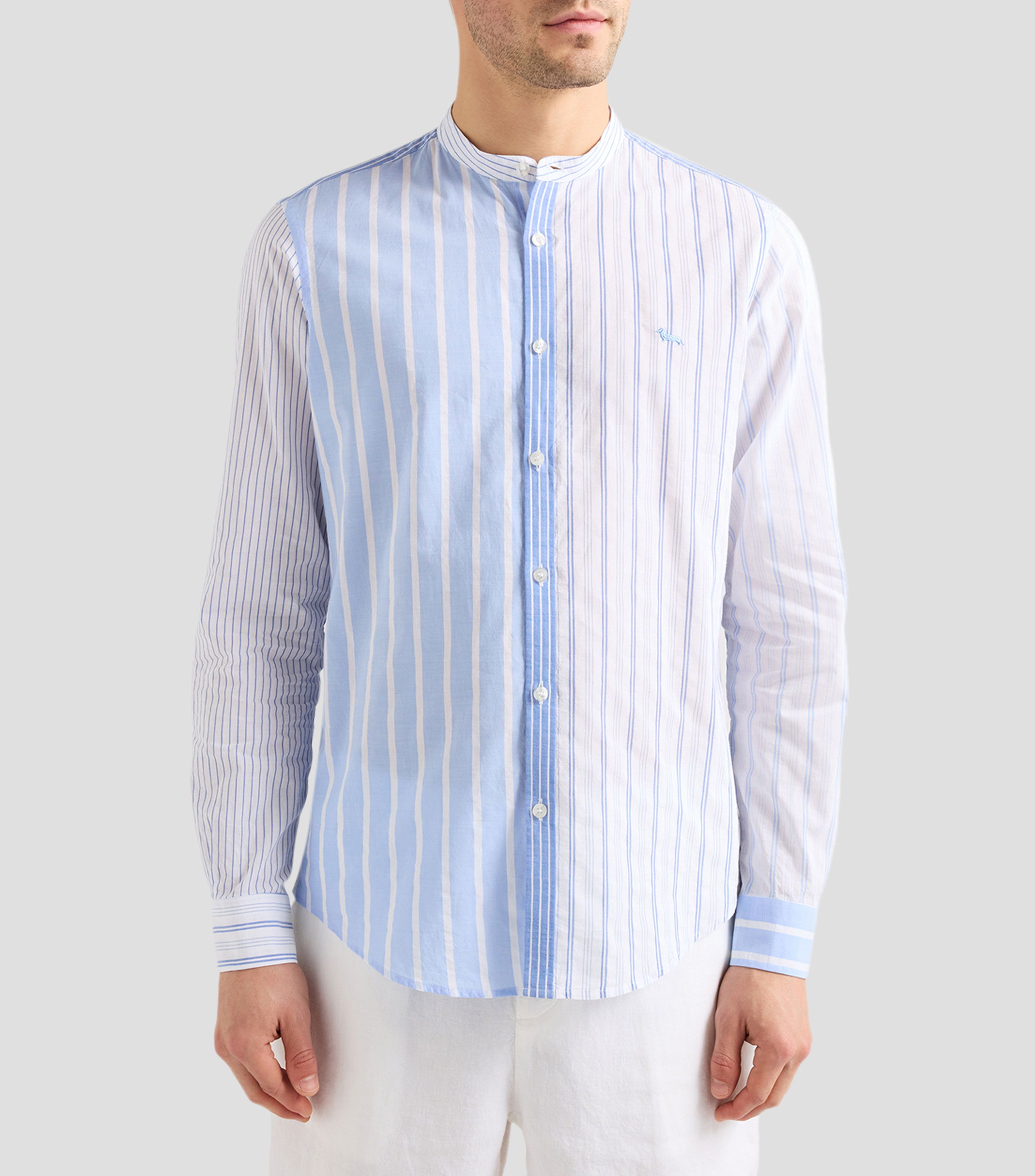 Camisa cuello mao con líneas manga larga Hombre