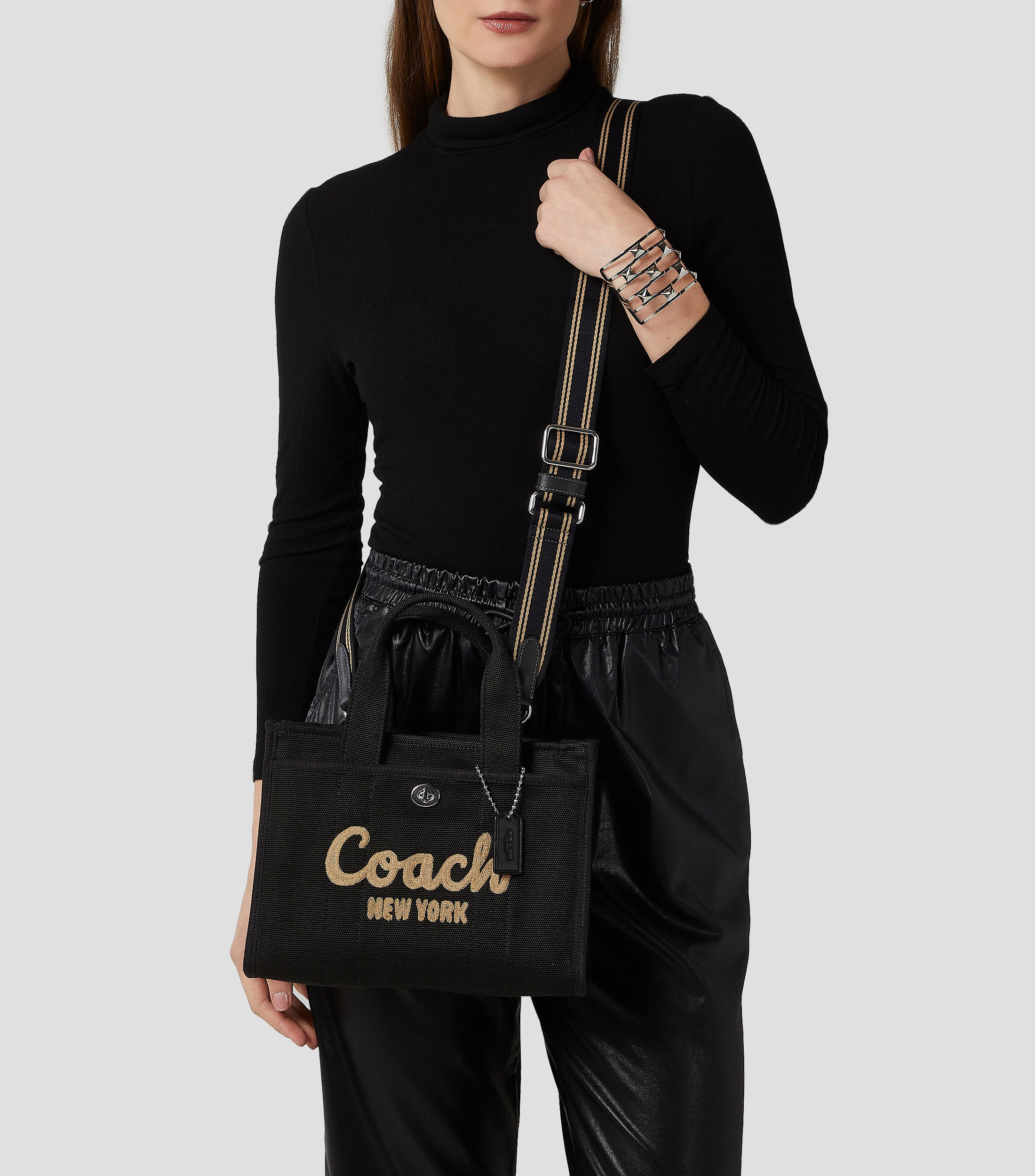 Bolsa tote negro Varsity con bordado Mujer