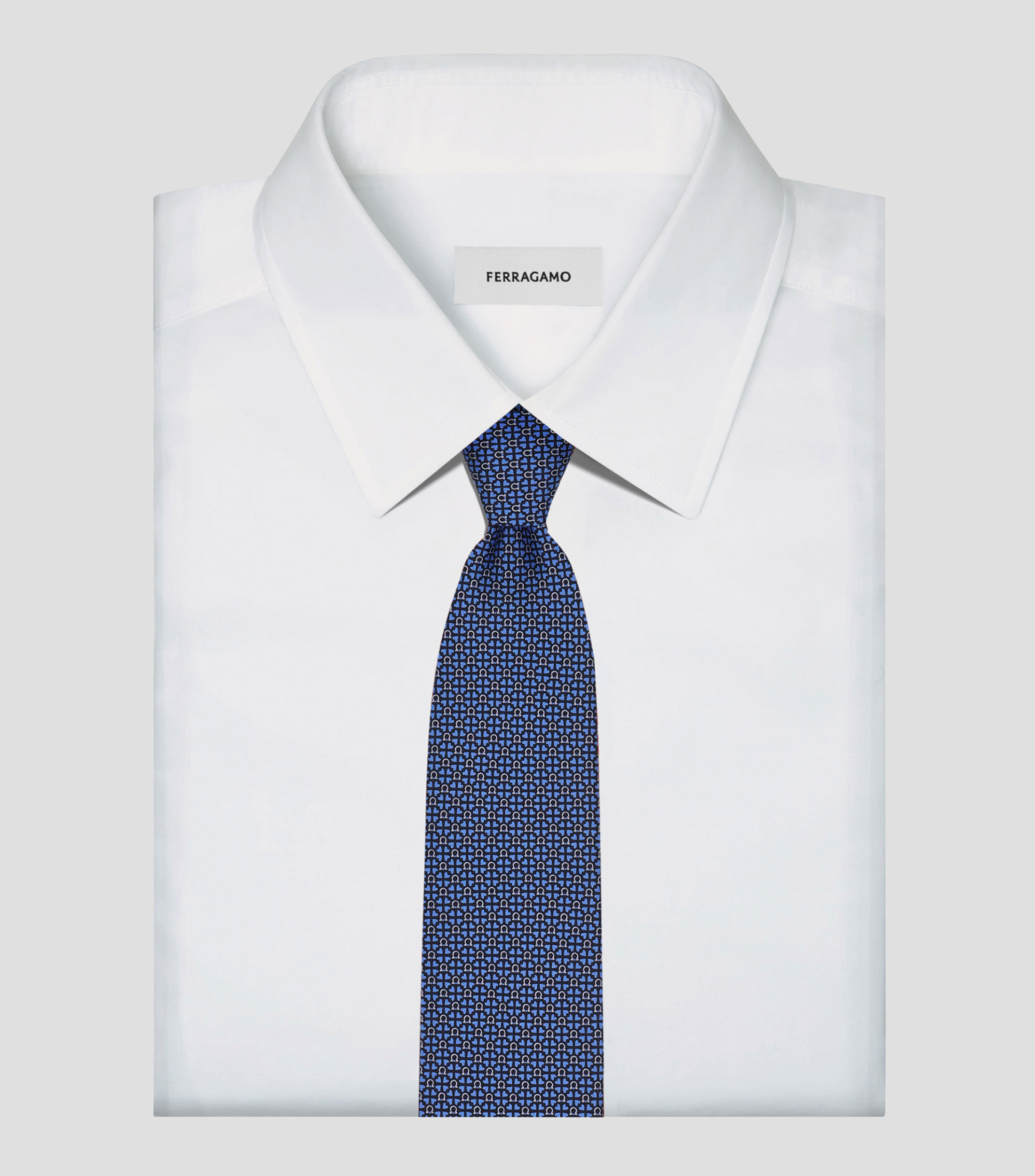 Corbata de seda estampado Gancini y corazones