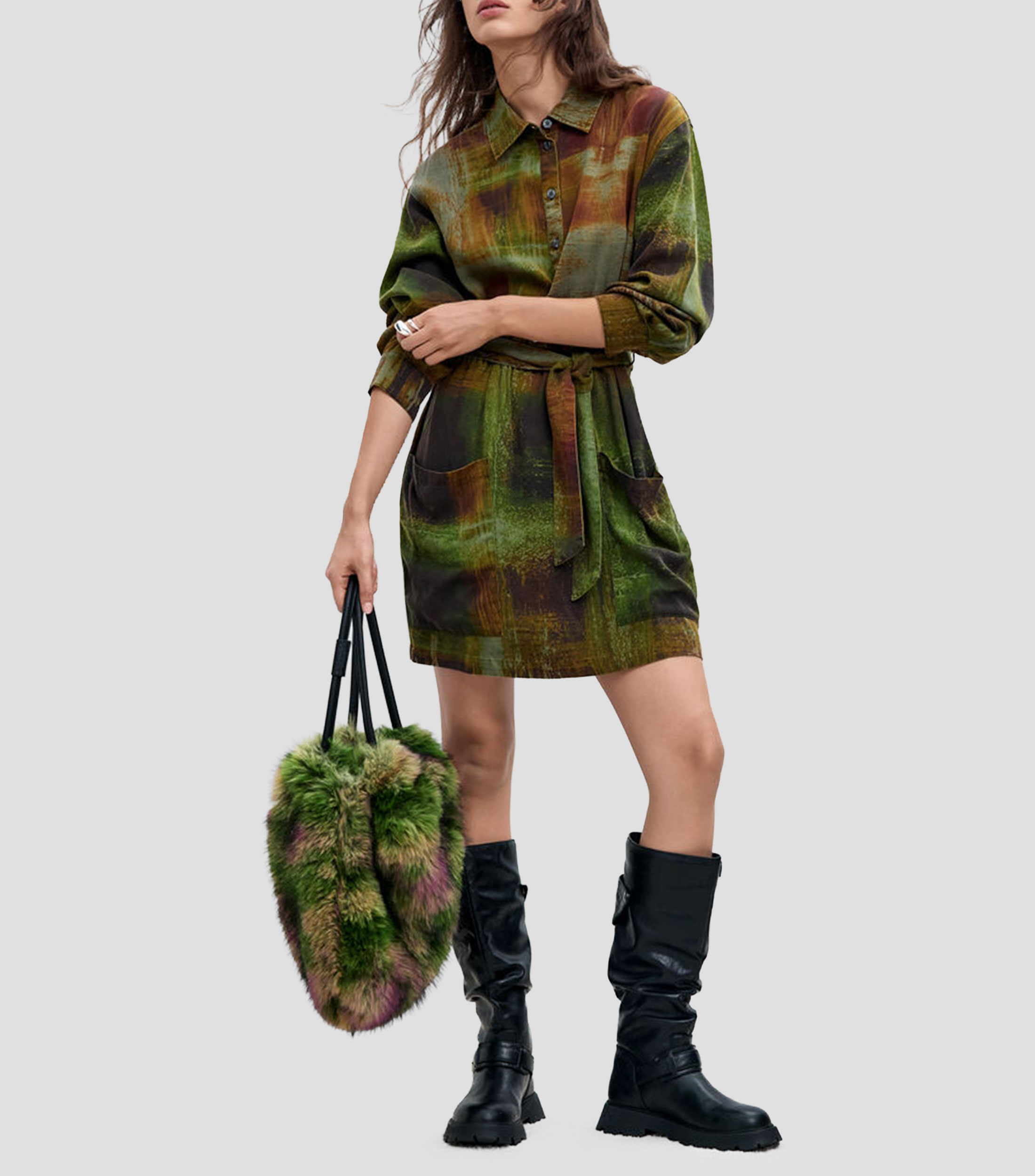 Vestido midi manga larga estampado Mujer