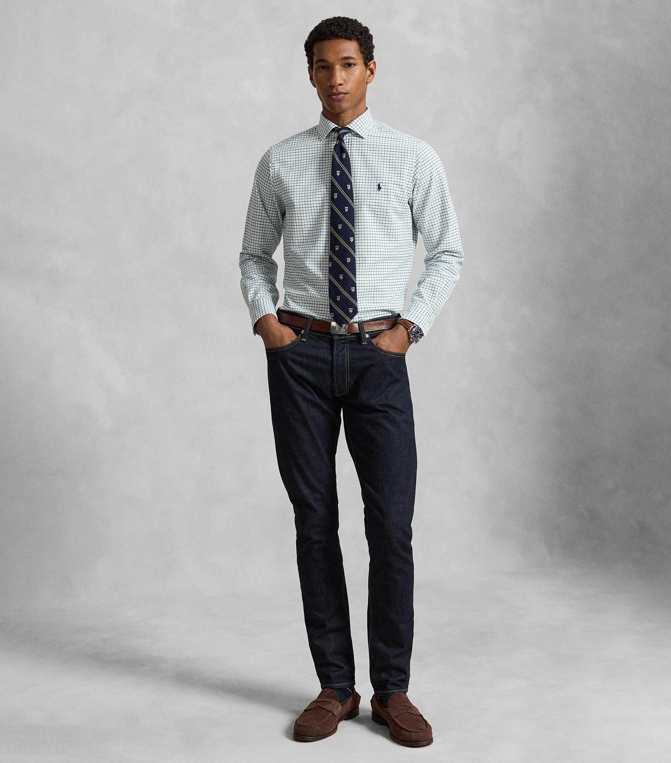 Camisa Oxford con cuadros manga larga Hombre