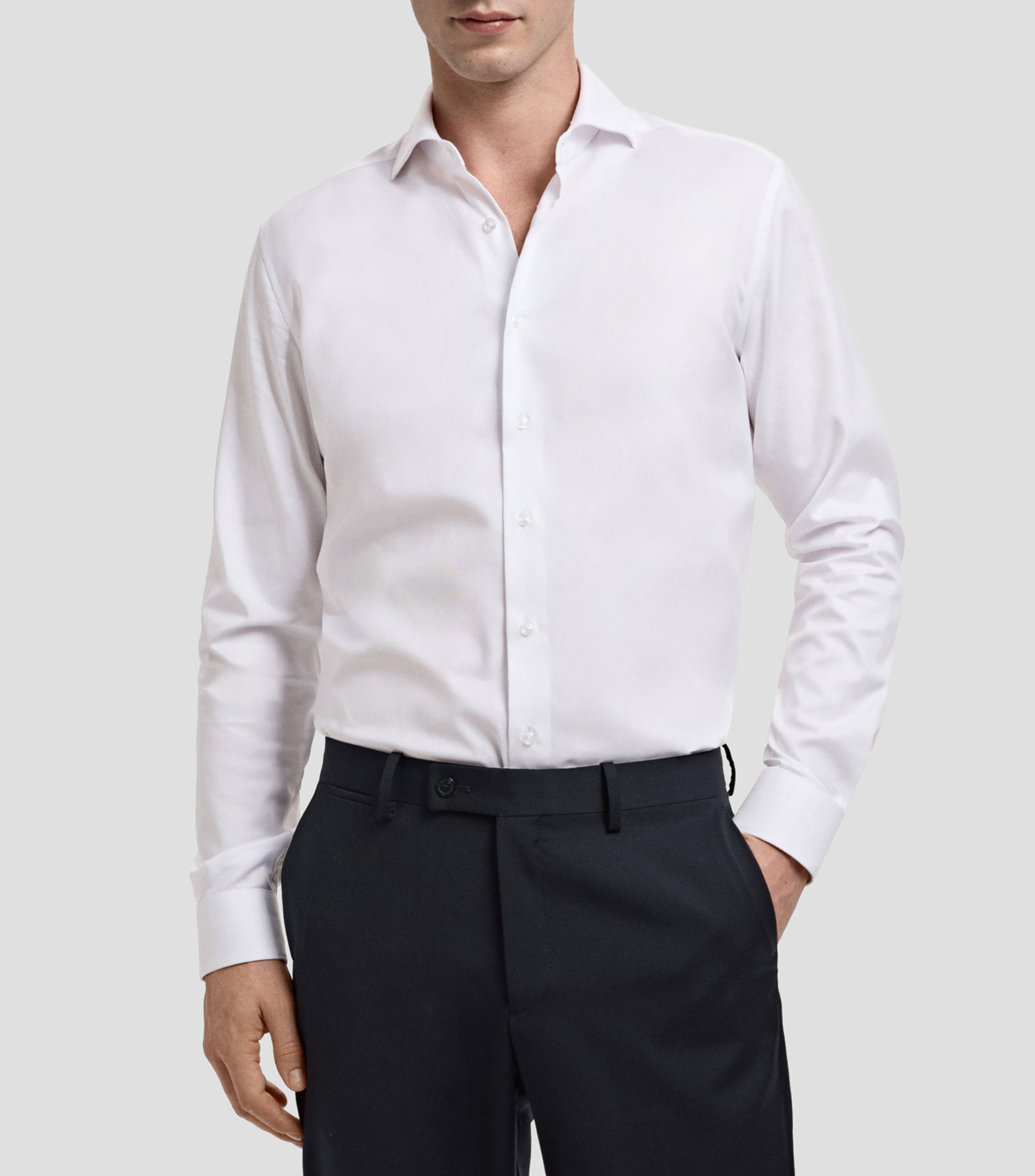 Camisa de vestir lisa de manga larga Hombre