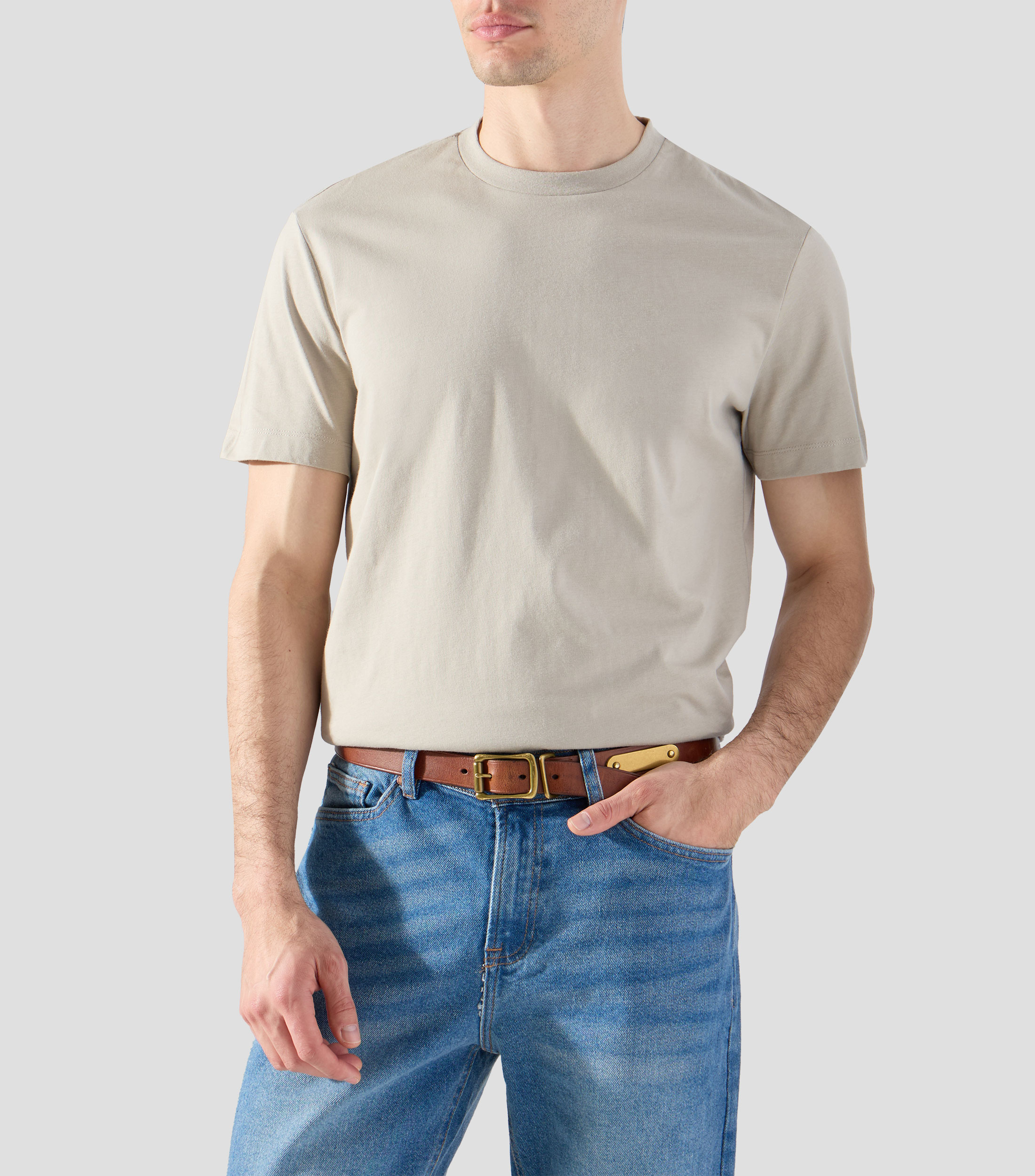 Playera de cuello redondo con manga corta lisa Hombre