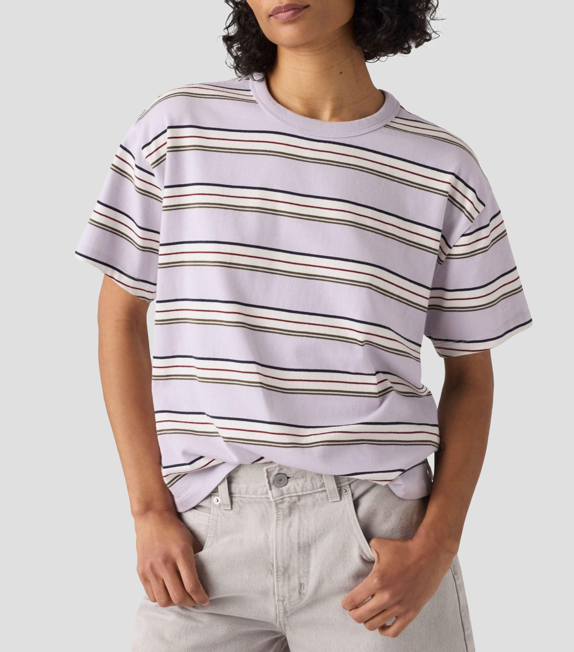Playera cuello redondo manga corta a rayas Mujer