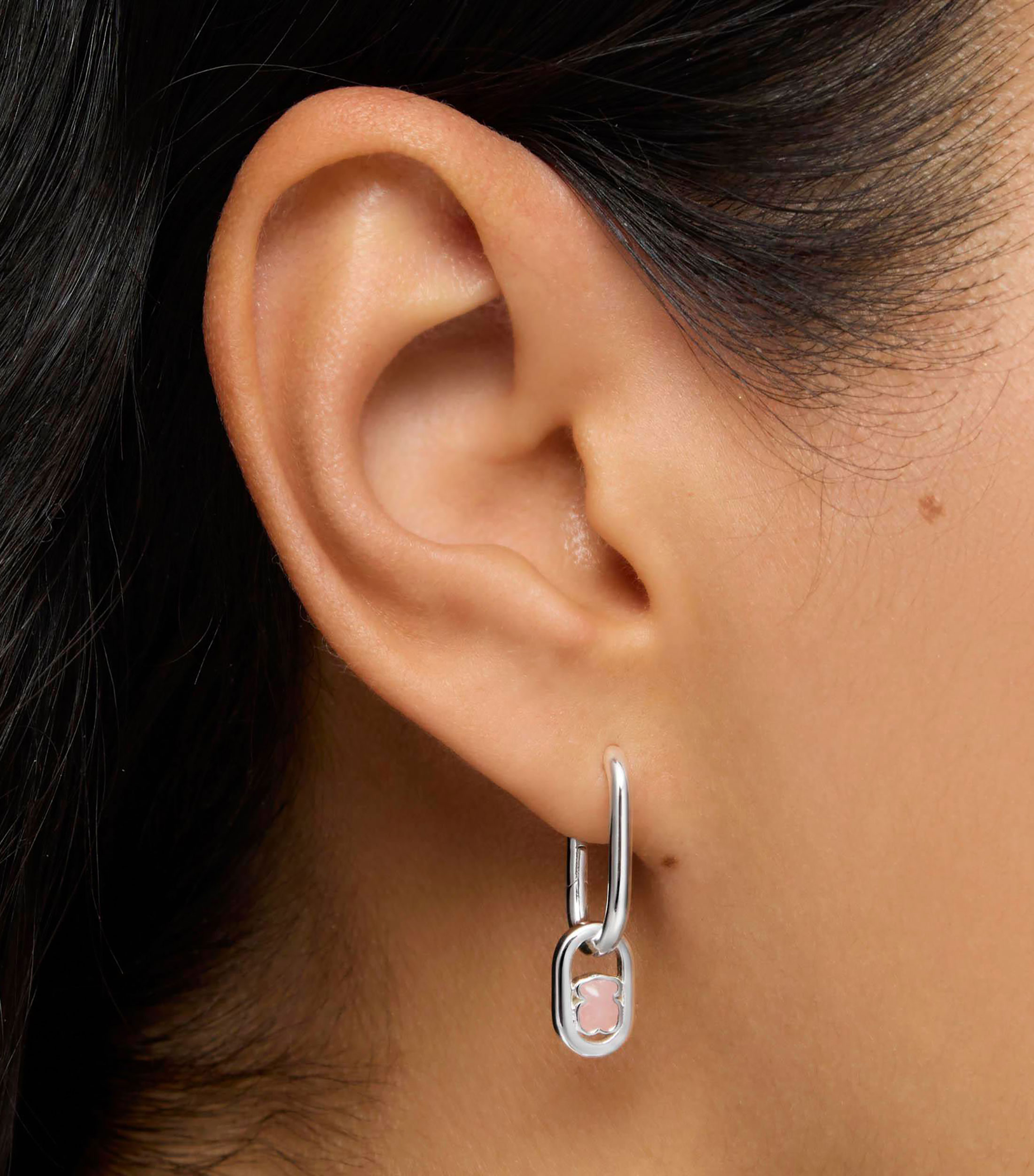 Aretes en plata .925 Camille con cuarzo rosa Mujer