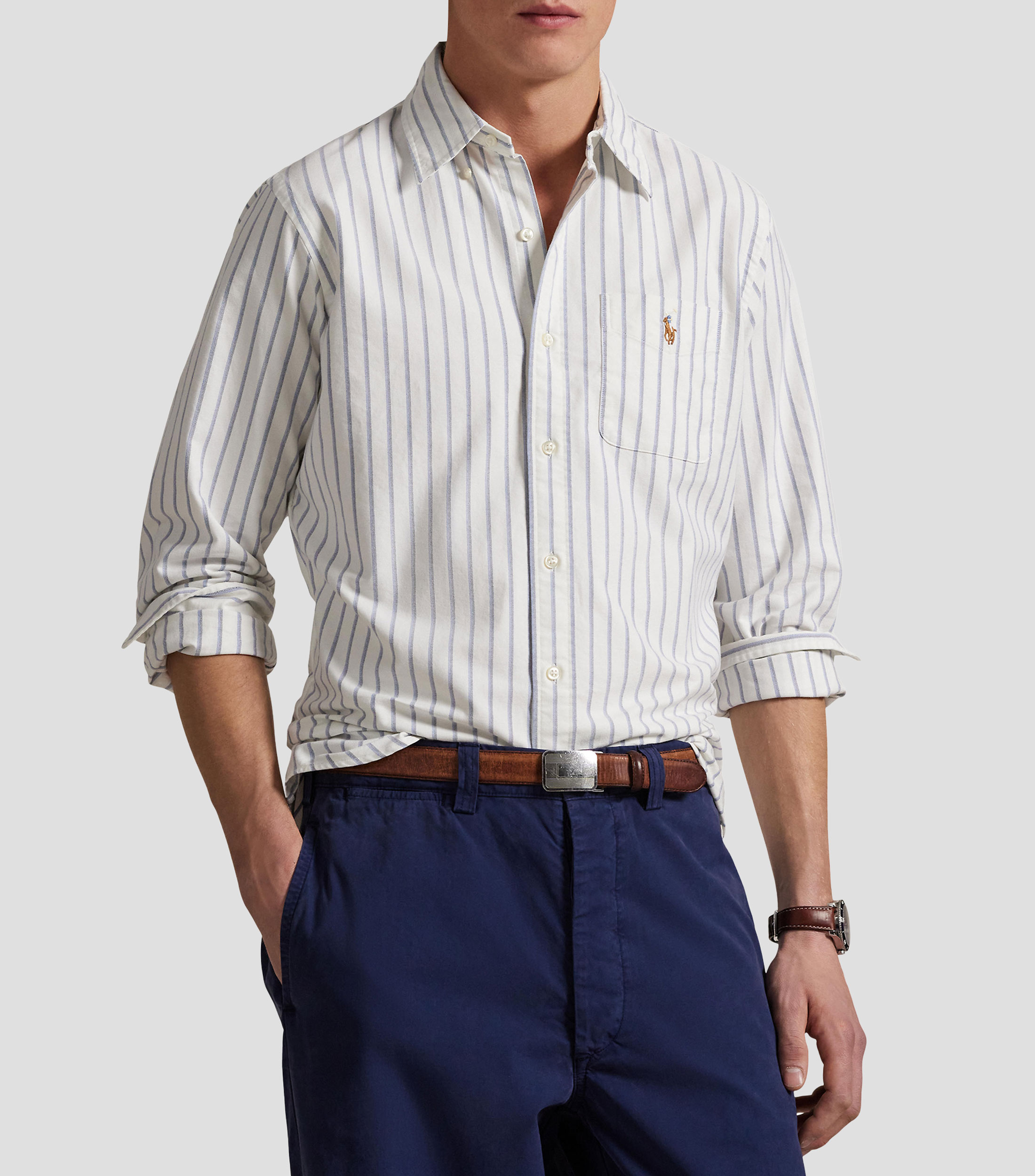 Camisa Oxford con rayas manga larga Hombre