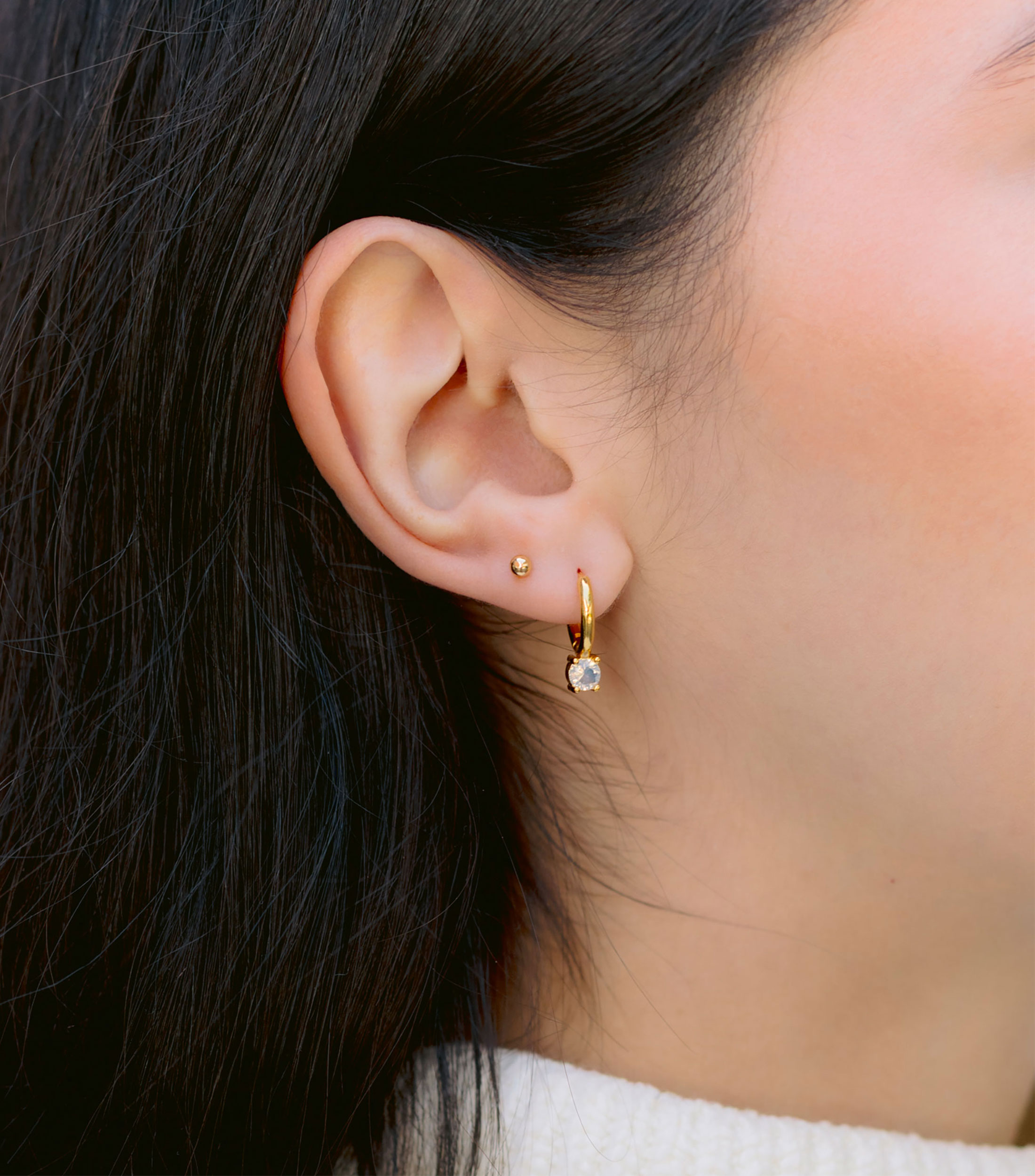 Aretes Hoop Brillito con cristal Mujer