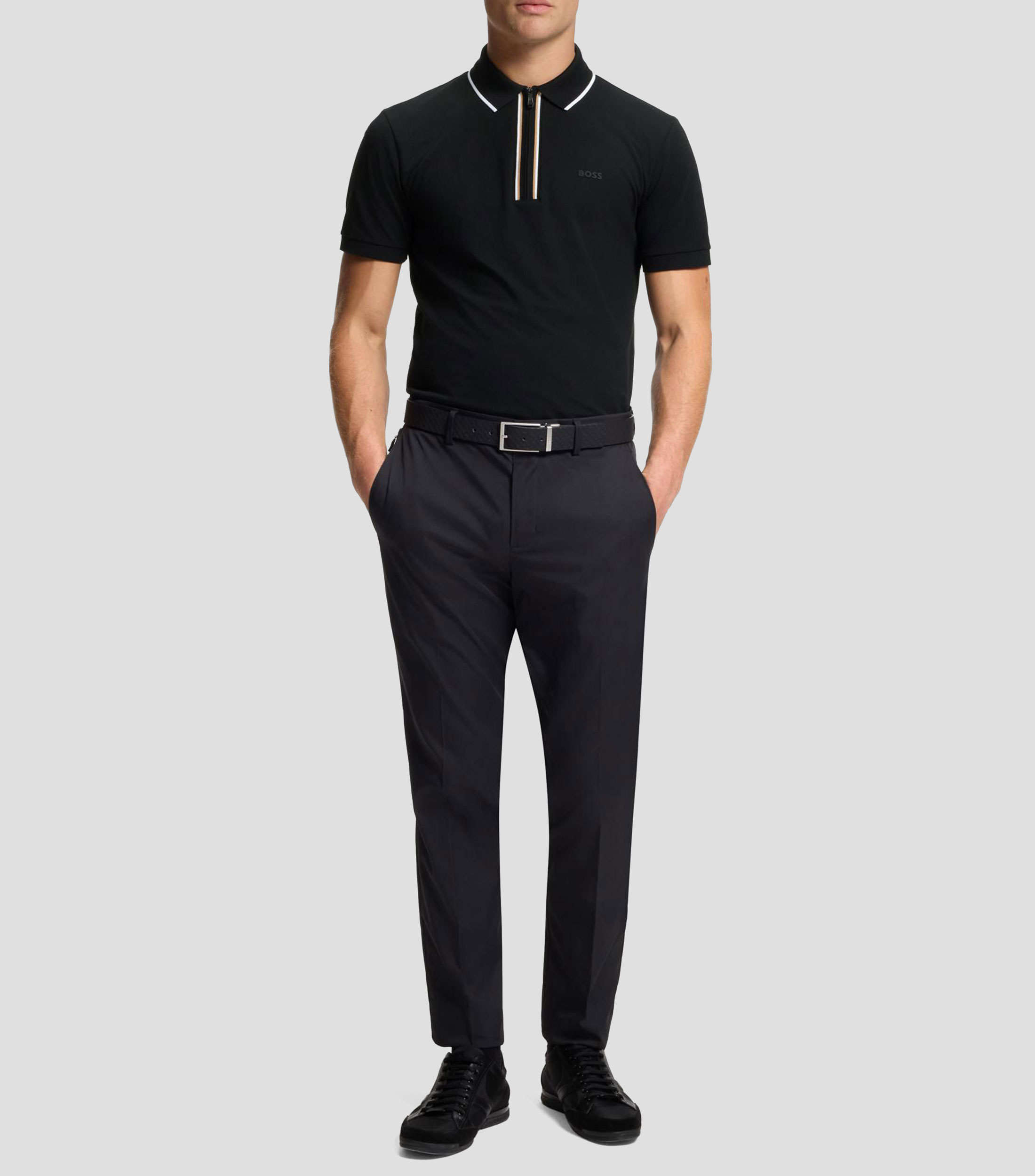 Polo slim fit de algodón elástico con absorción de humedad Hombre