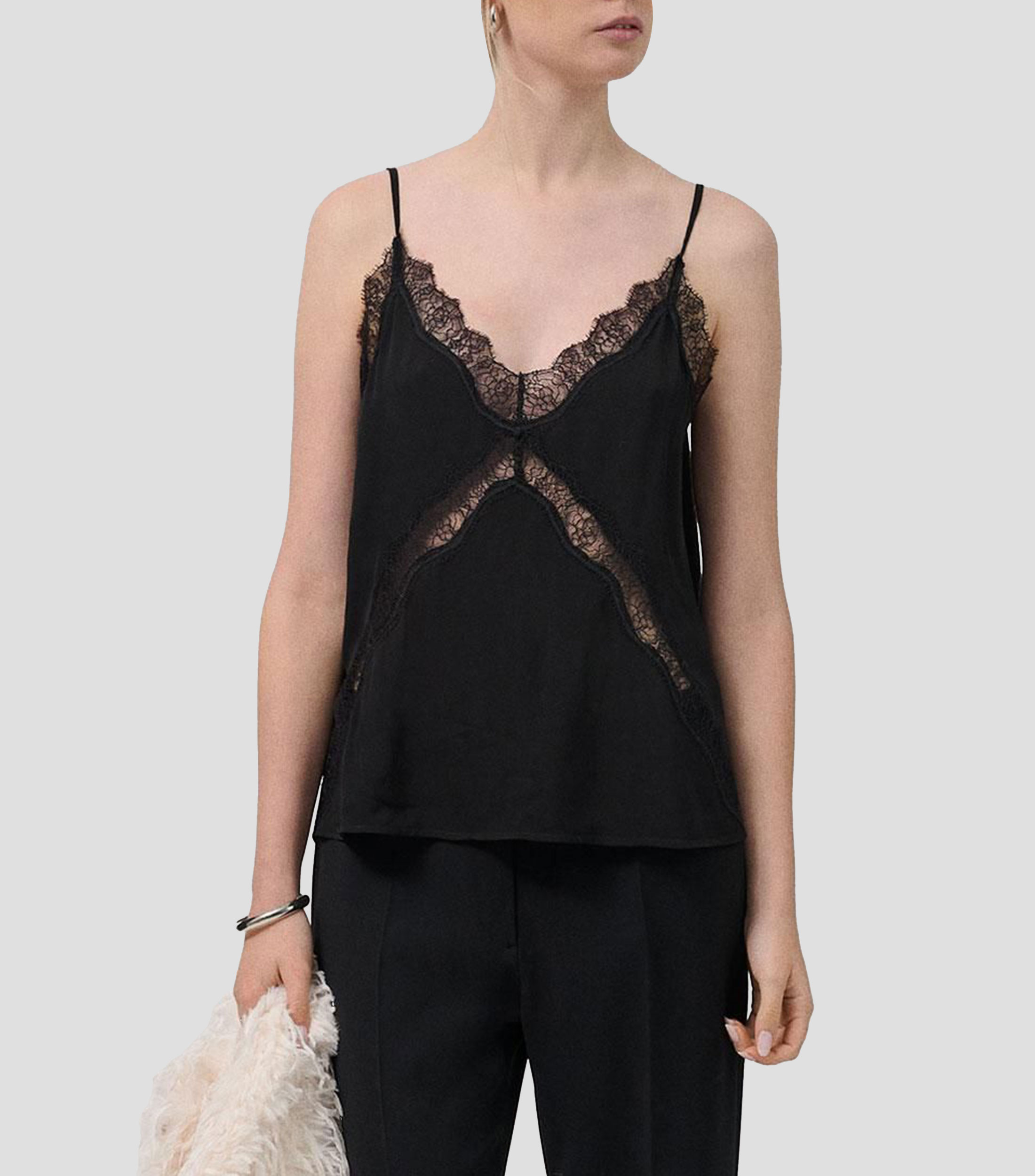 Top cuello V sin mangas liso Mujer