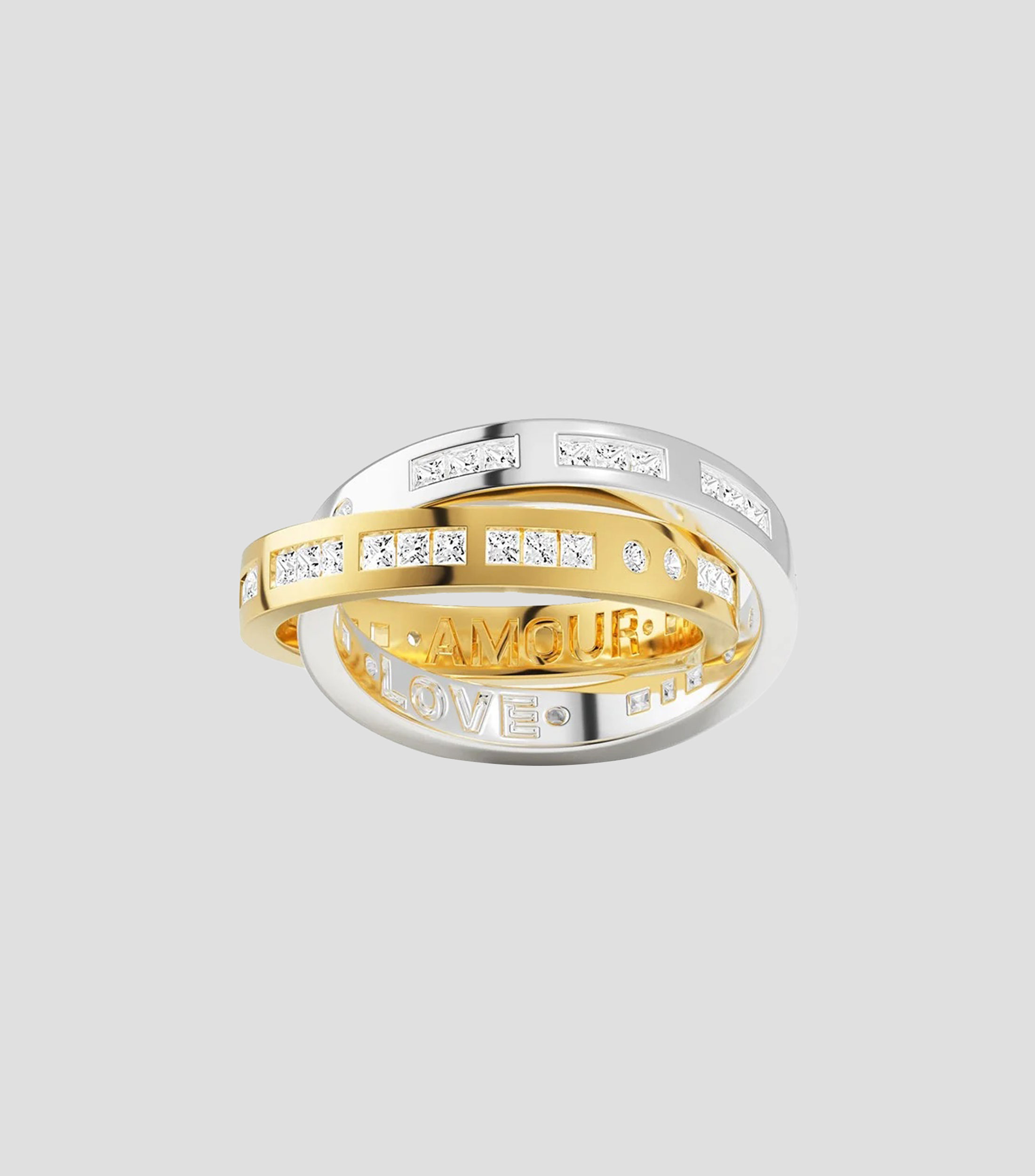 Anillo doble en plata con circonias cúbicas Código Morse Mujer