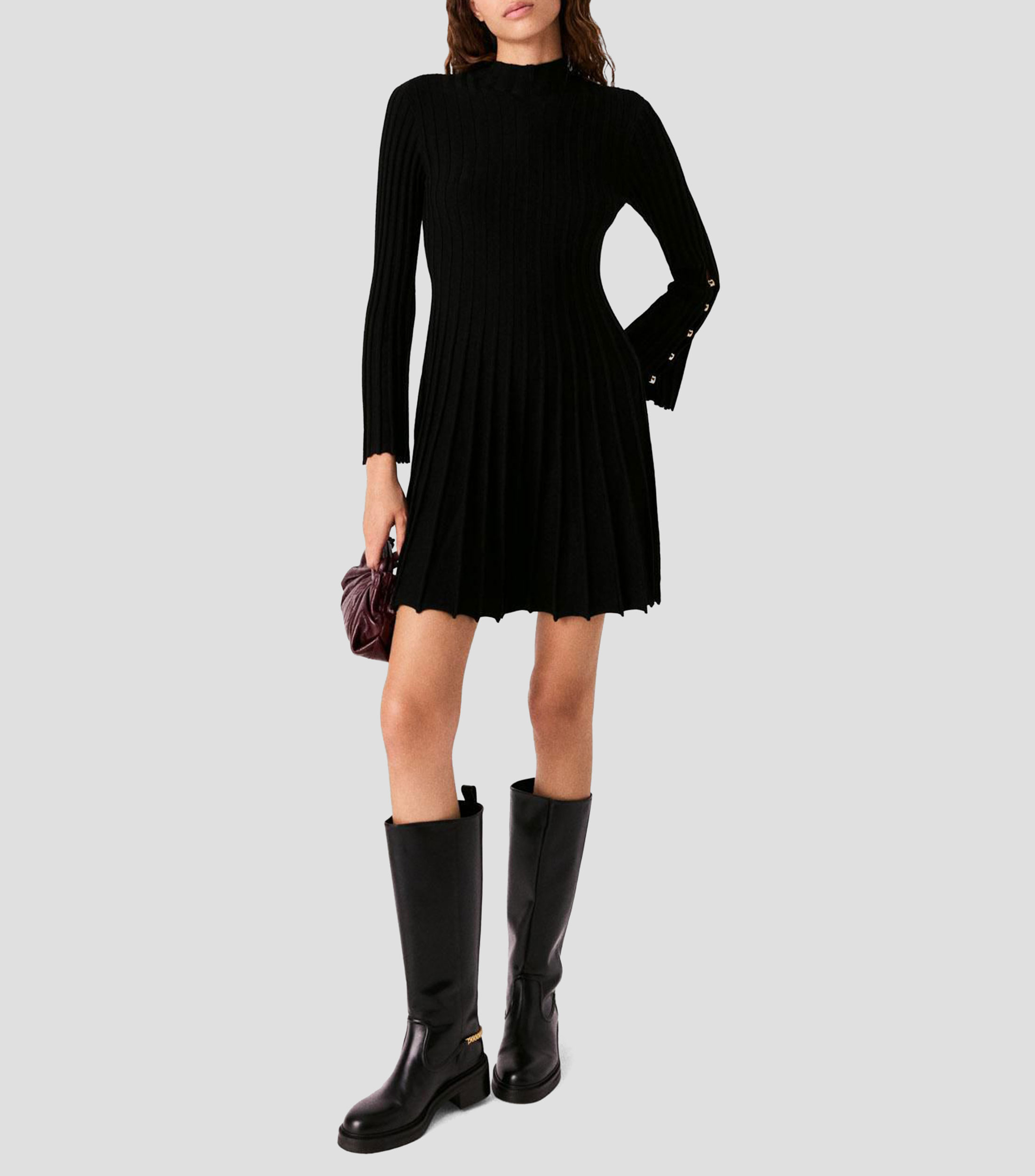 Vestido corto manga larga liso Mujer