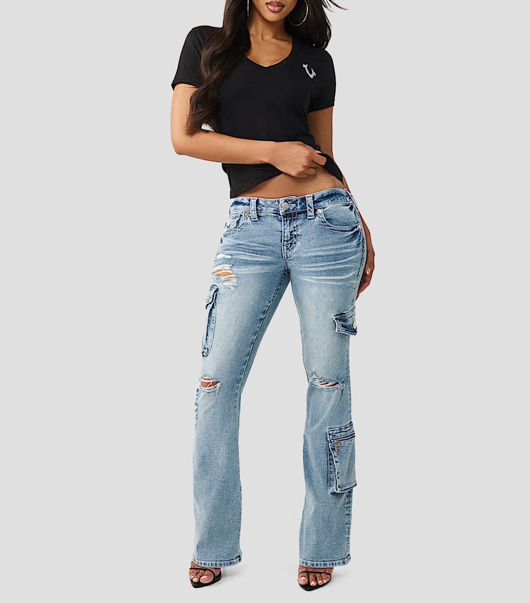 Playera cuello V manga corta lisa Mujer