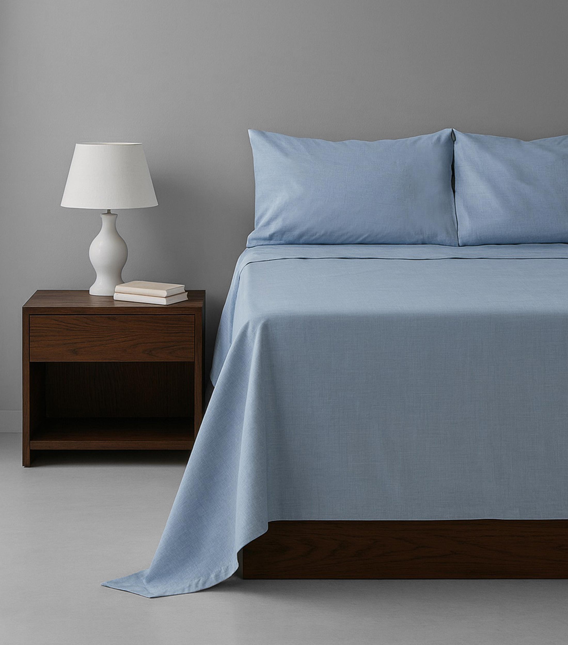 Juego de sábanas queen size en algodón Graydon azul