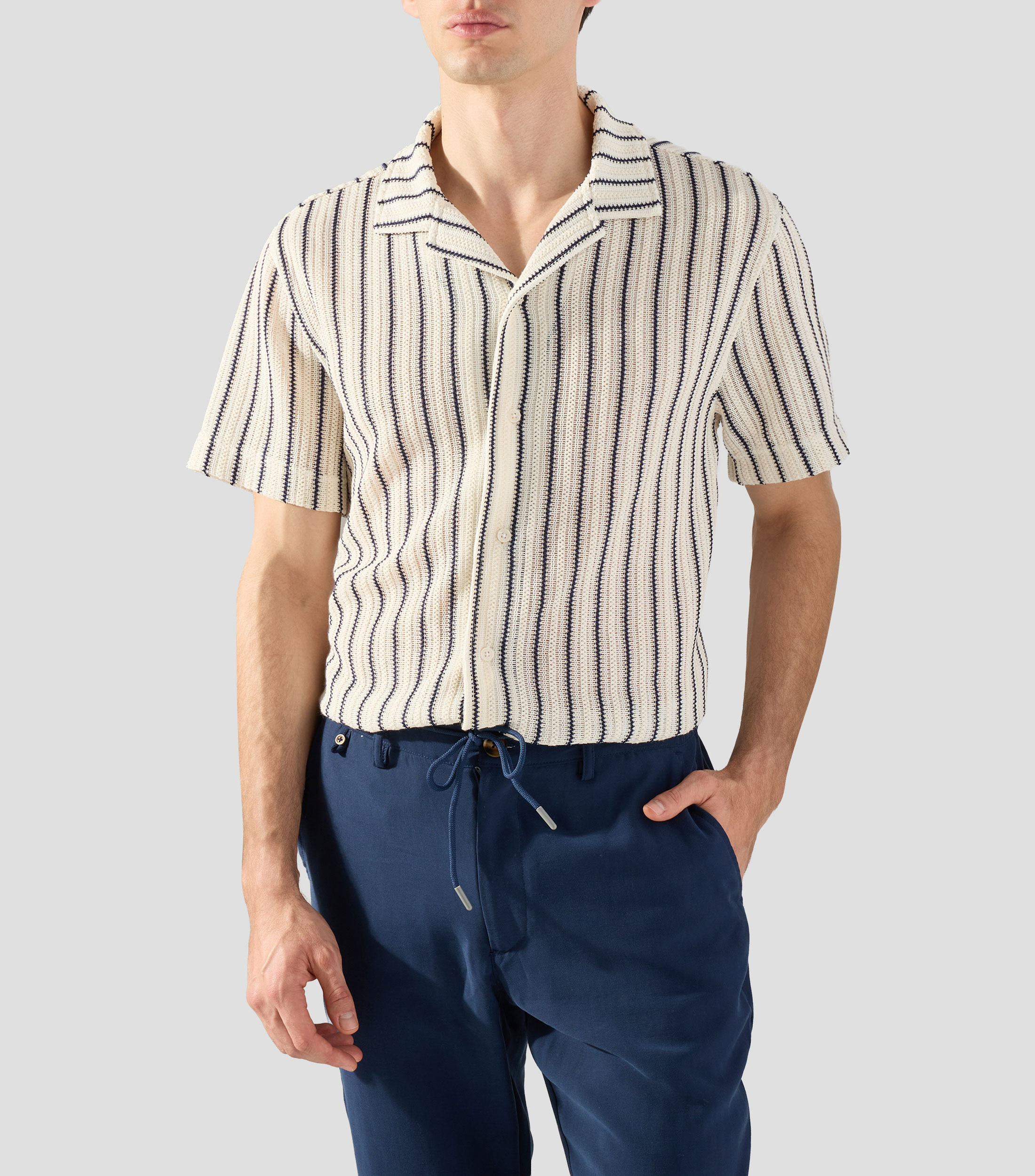 Camisa de rayas con manga corta Hombre