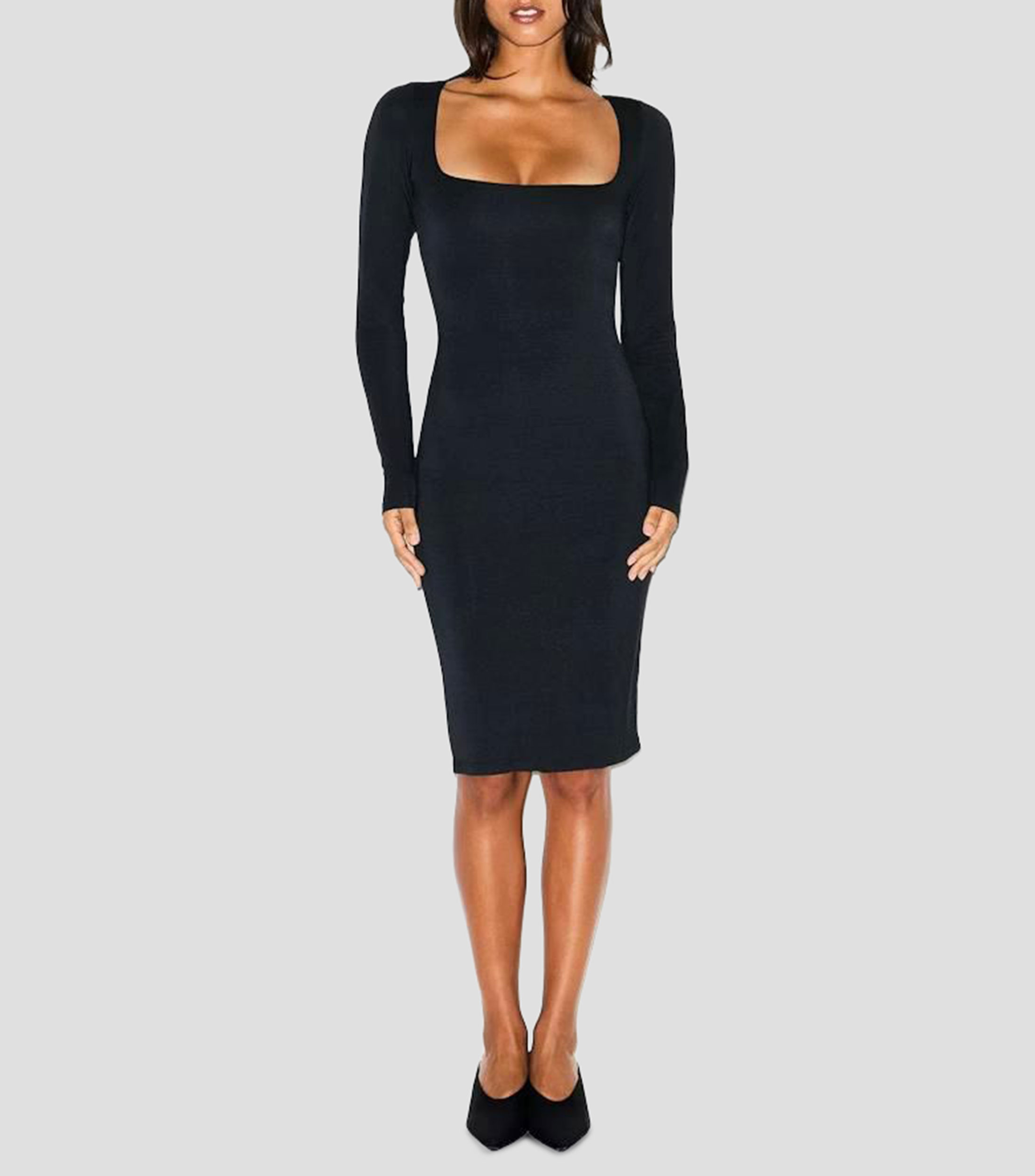 Vestido corto manga larga liso Mujer