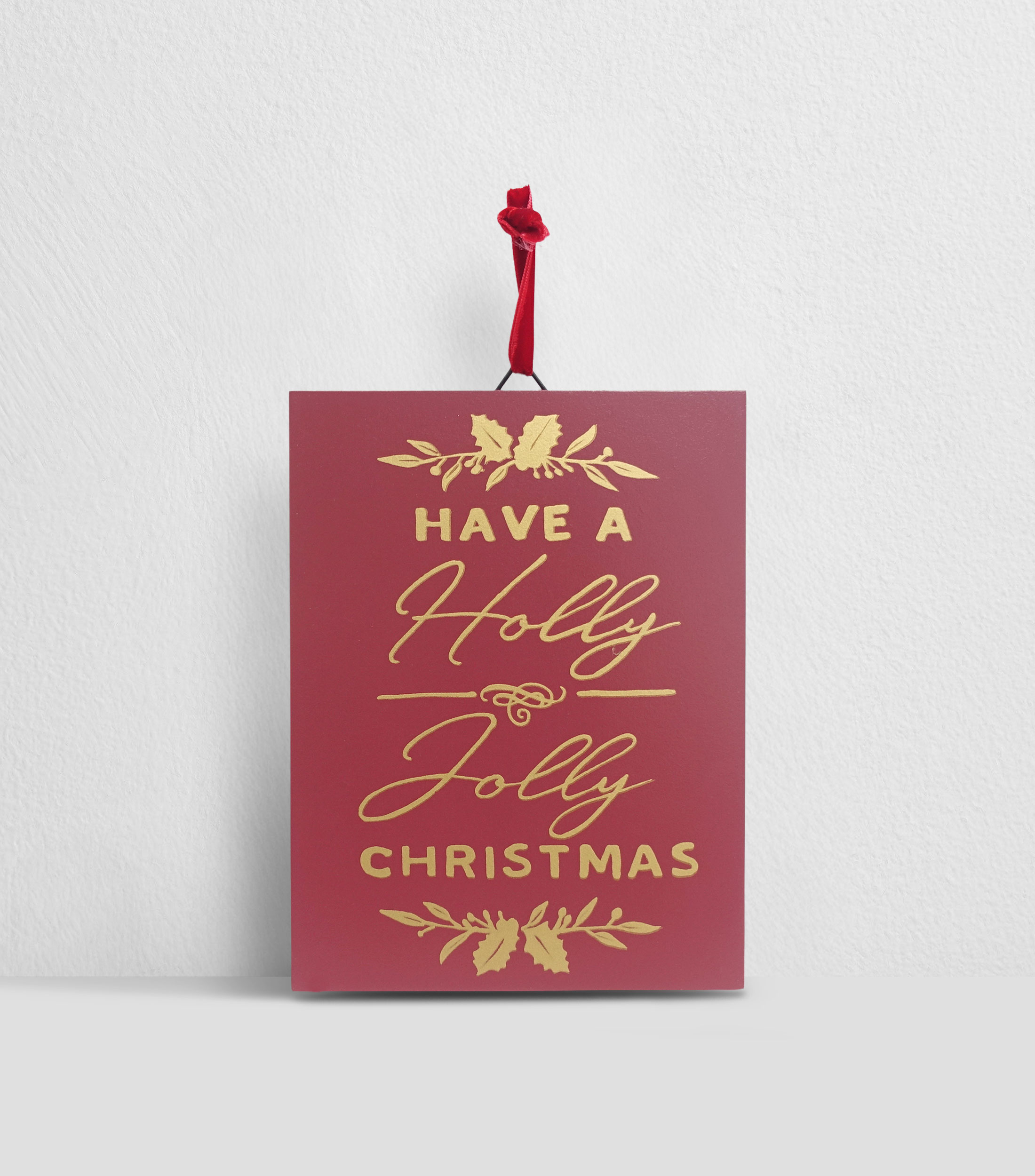 Ornamento Letrero Navideño Holly Jolly en MDF