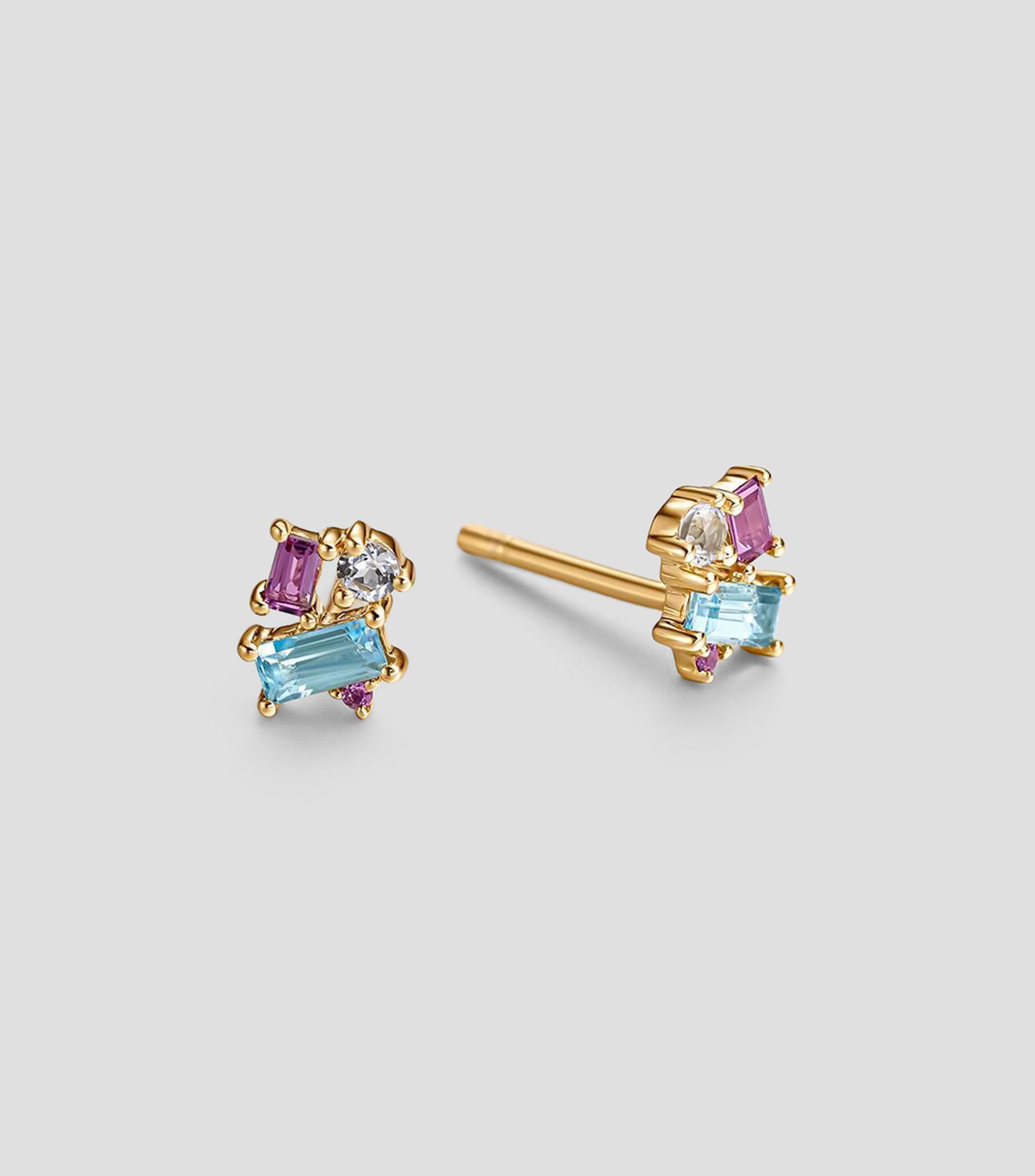 Pendientes en plata .925 con topacio azul london, blanco y rodolita rosa Bling Mujer