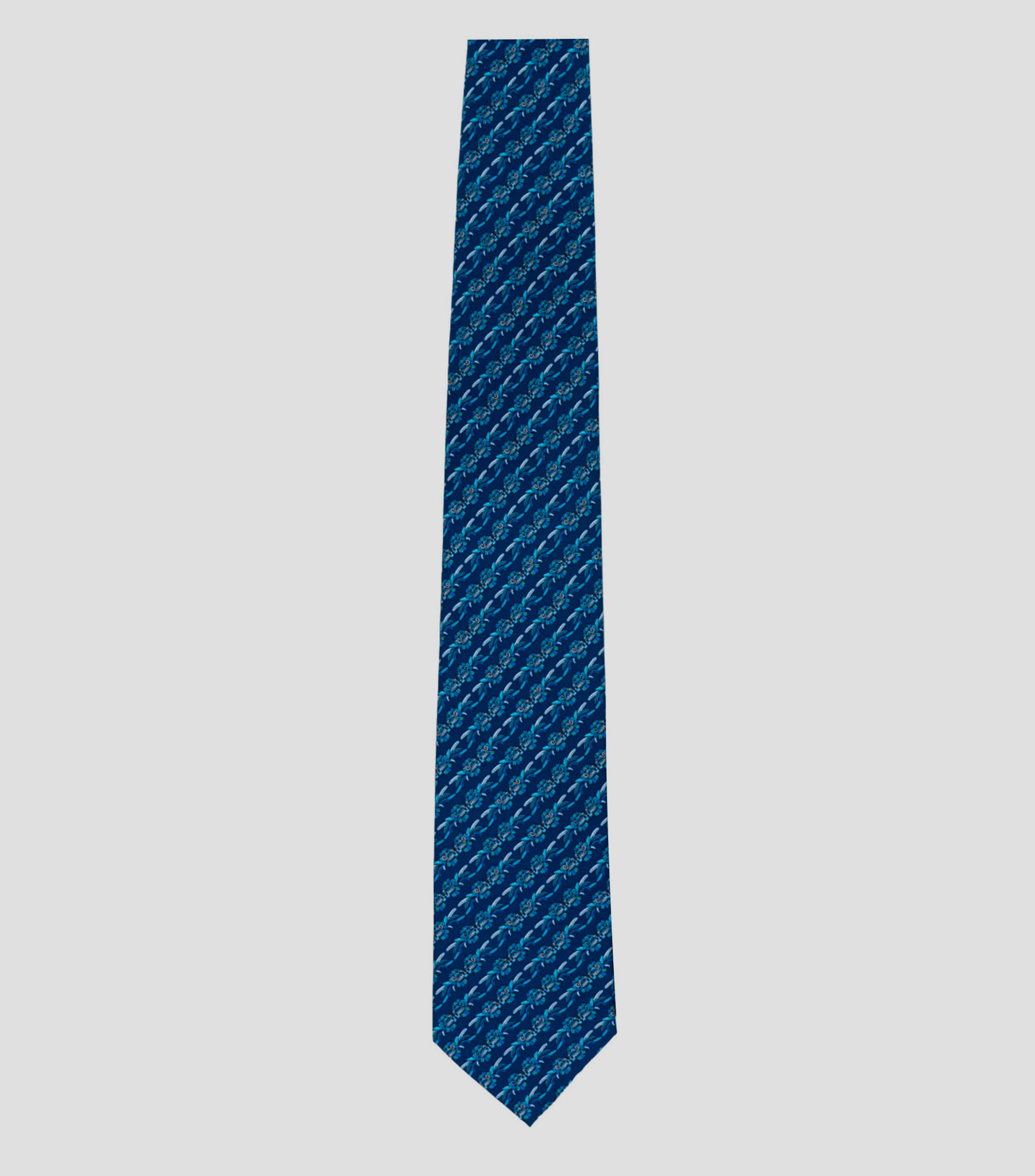 Corbata ancha en seda azul marino estampada Quetzalcóatl