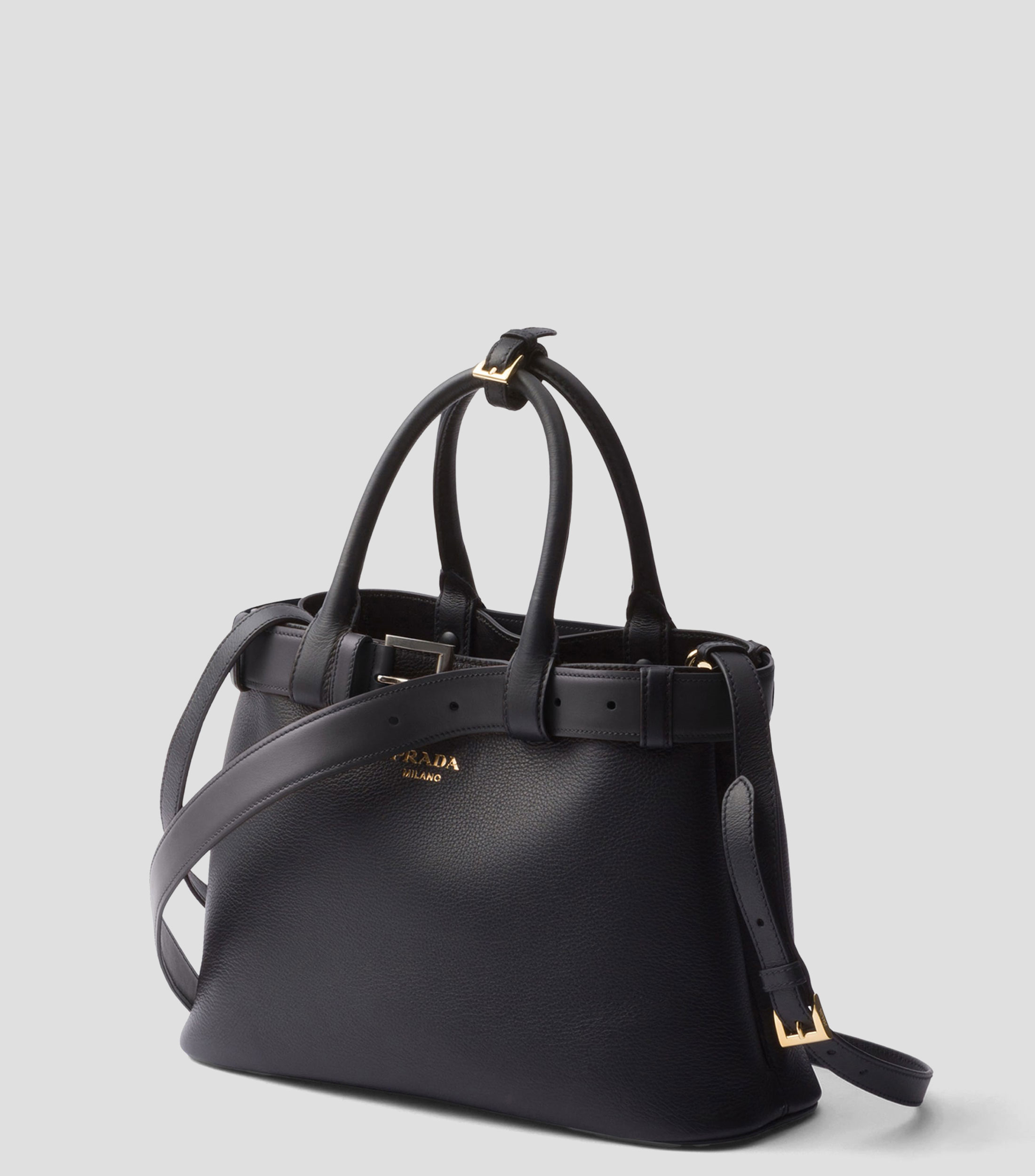 Bolsa Tote Negra en Piel con Cinturón, Mujer