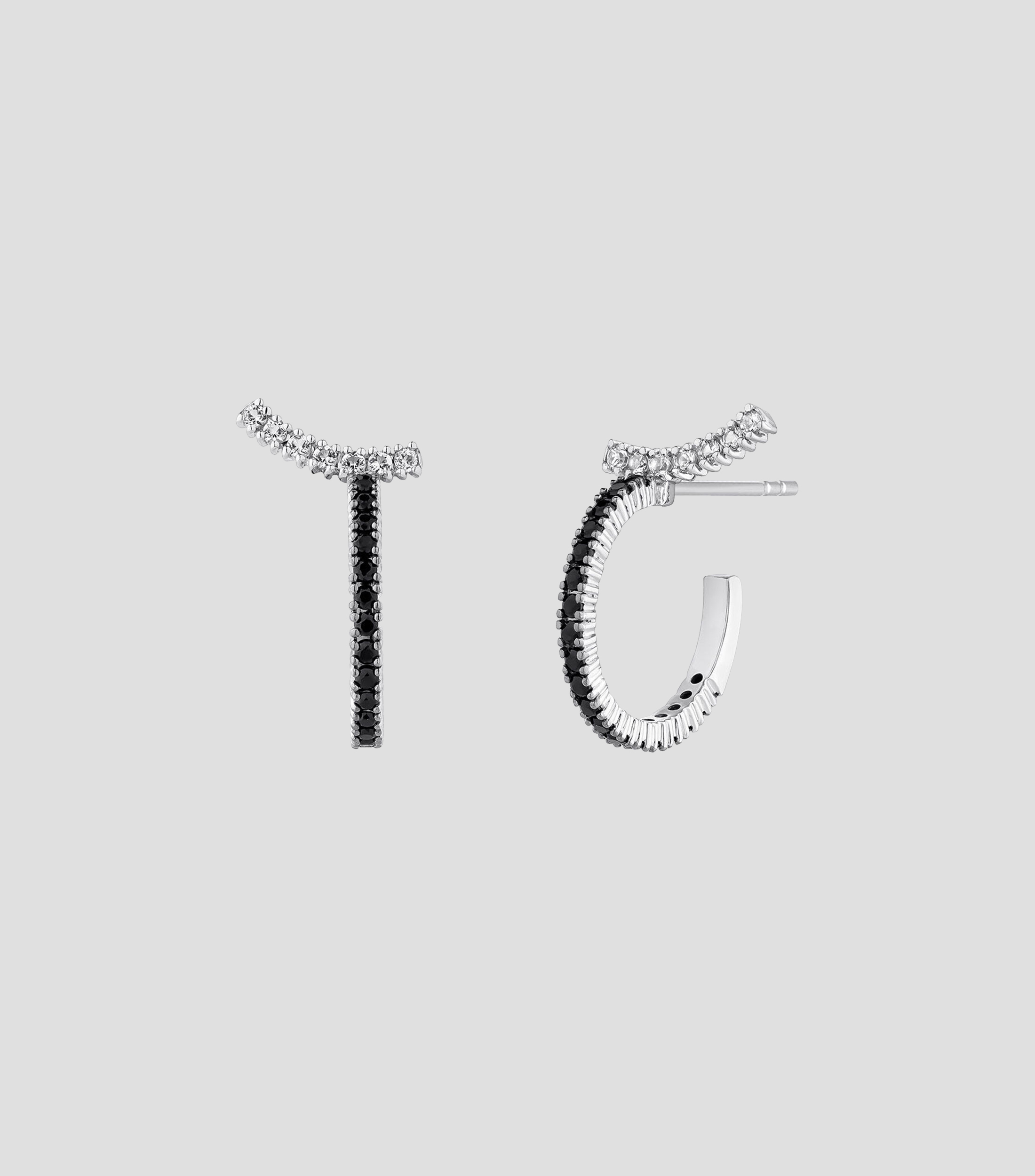 Aretes en plata con topacios blancos y espinelas negras Crossbow Mujer
