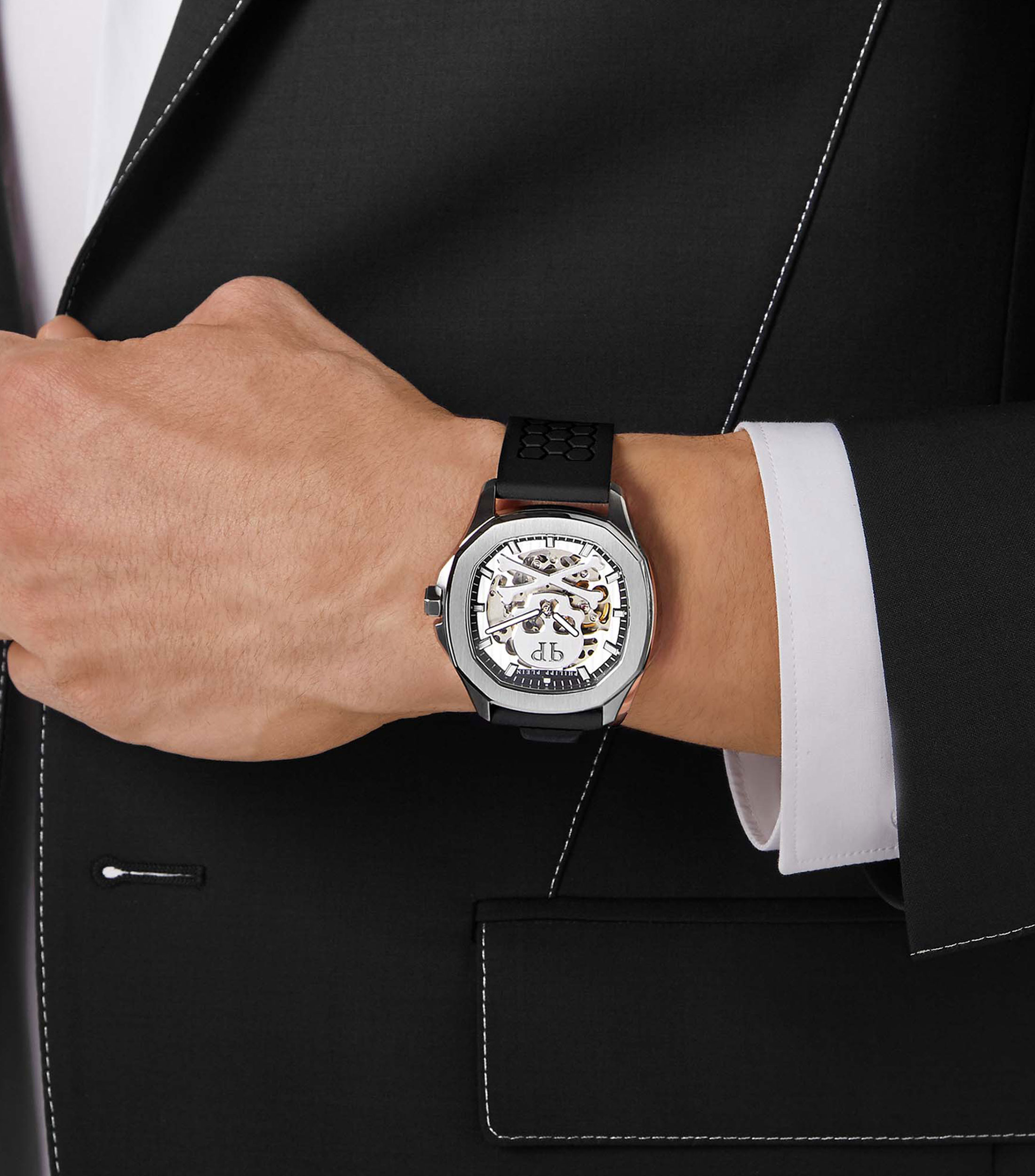 Reloj para hombre Skeleton Spectre casual, Plateado