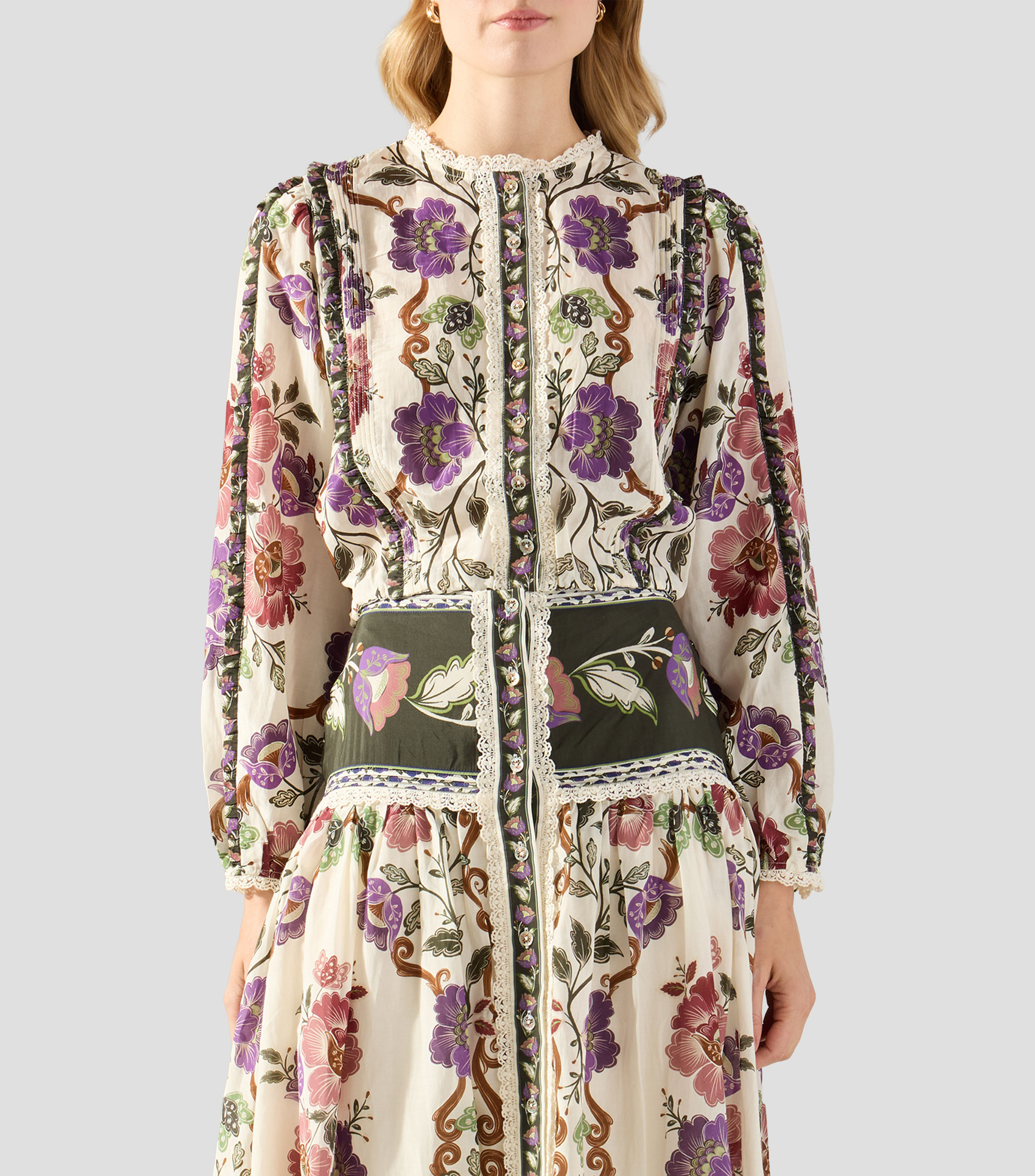 Blusa estampada manga larga Mujer